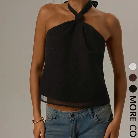 1 Piece Casual Versatile Knotted Neck Sleeveless Tank Top, Solid Color Back Tie Adjustable Loose Straight Cropped Hem Cami