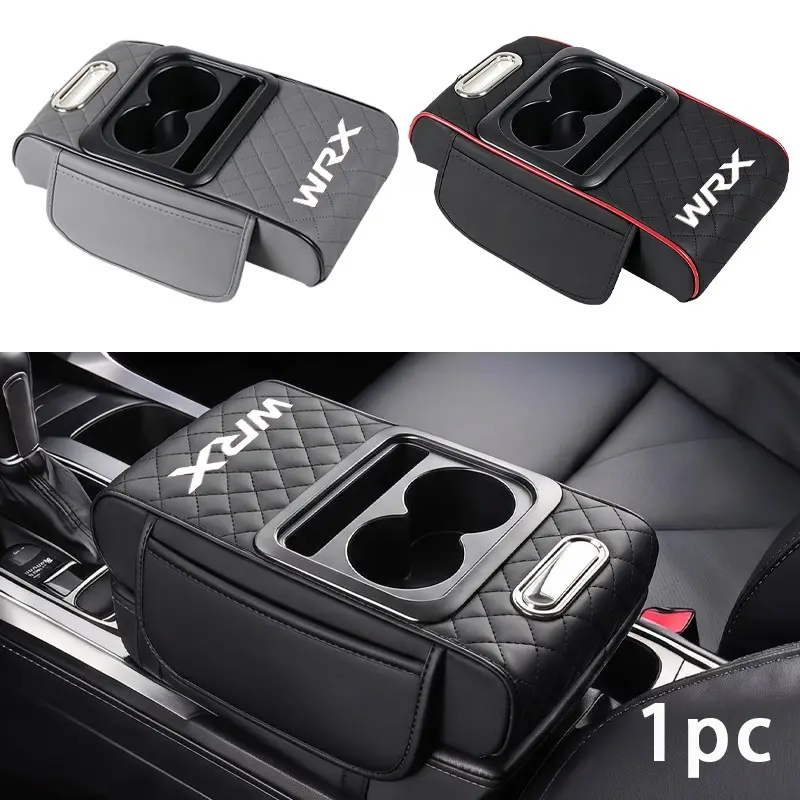 Subaru Wrx Ergonomic Armrest Pad, Thick Elastic Sponge, Dual Water Cup Slots, Paper Towel Holder, Large Capacity Bag, Car Interior Accessory