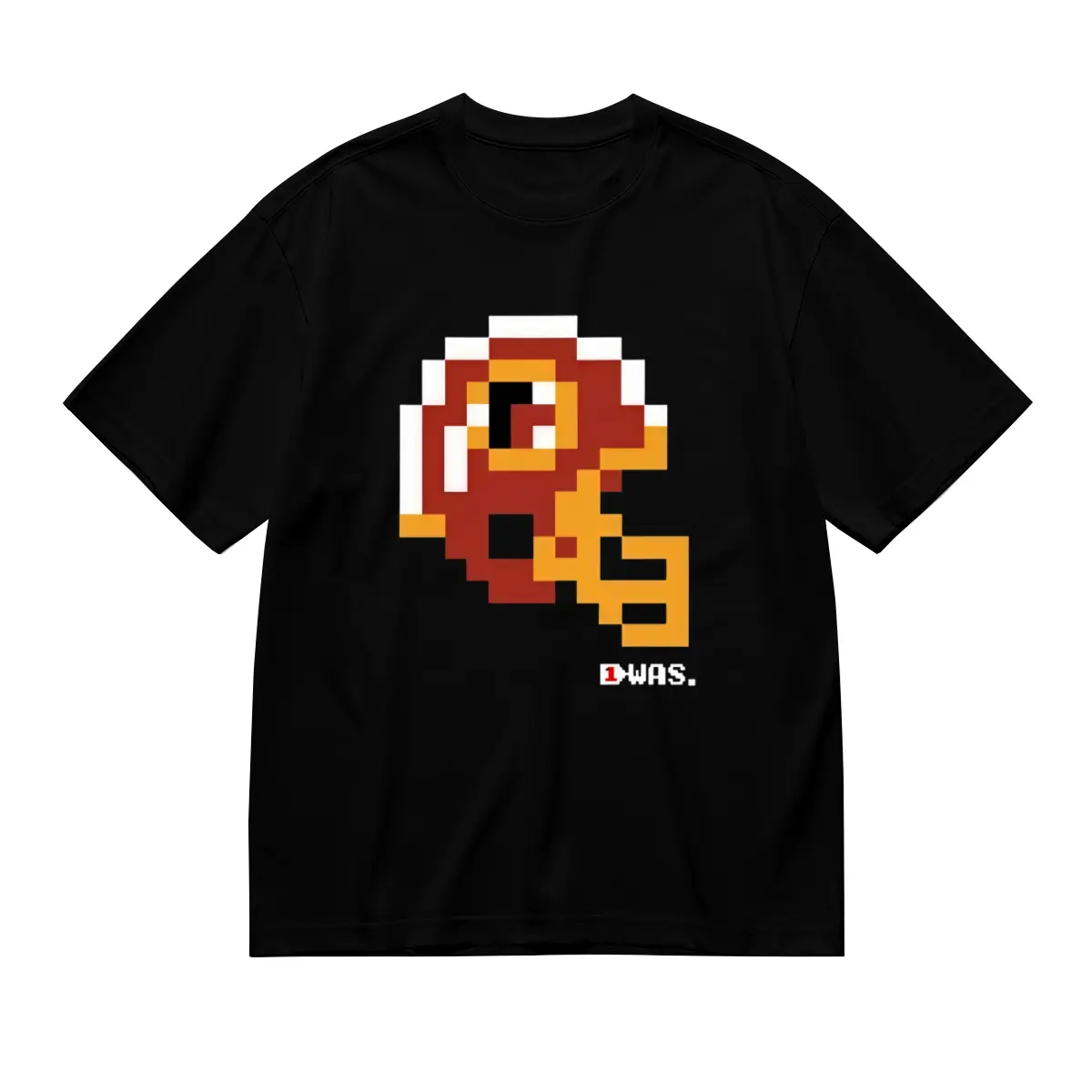 Commanders Classic Tecmo Bowl Helmet Retro Pixel Art T-Shirt - Black Unisex Cotton Tee with Red & Orange Accents, Vintage Gaming Design, Regular Fit Casual Shirt for Men & Women, Machine Washable, Allseason Apparel, Nostalgic Design, Durable Fabric