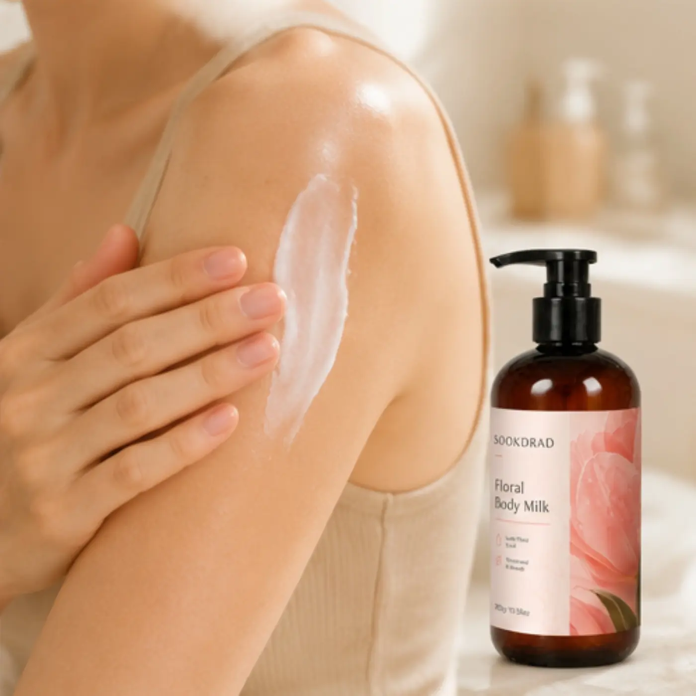 Floral Body Milk, Leafy Floral Scent, Moisturized and Smooth, for body, all skin types, 300g/10.58oz