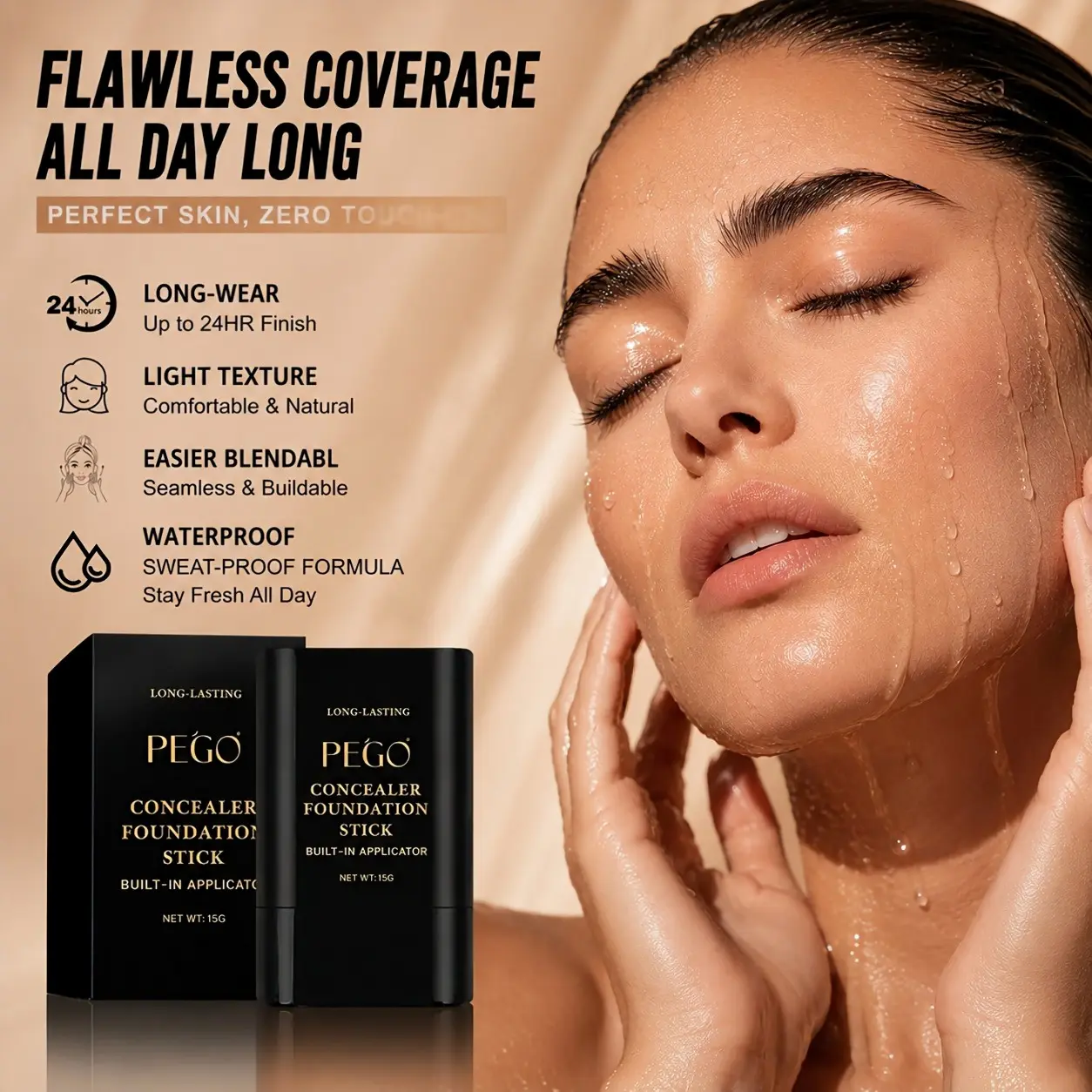 Dual-Ended Eraser Foundation Stick, Multi-Use Concealer & Highlighter, Creamy Full Coverage, Hydrating Olive & Camellia, for Acne Marks & Dark Circles, Moisturizing Concealer Stick
