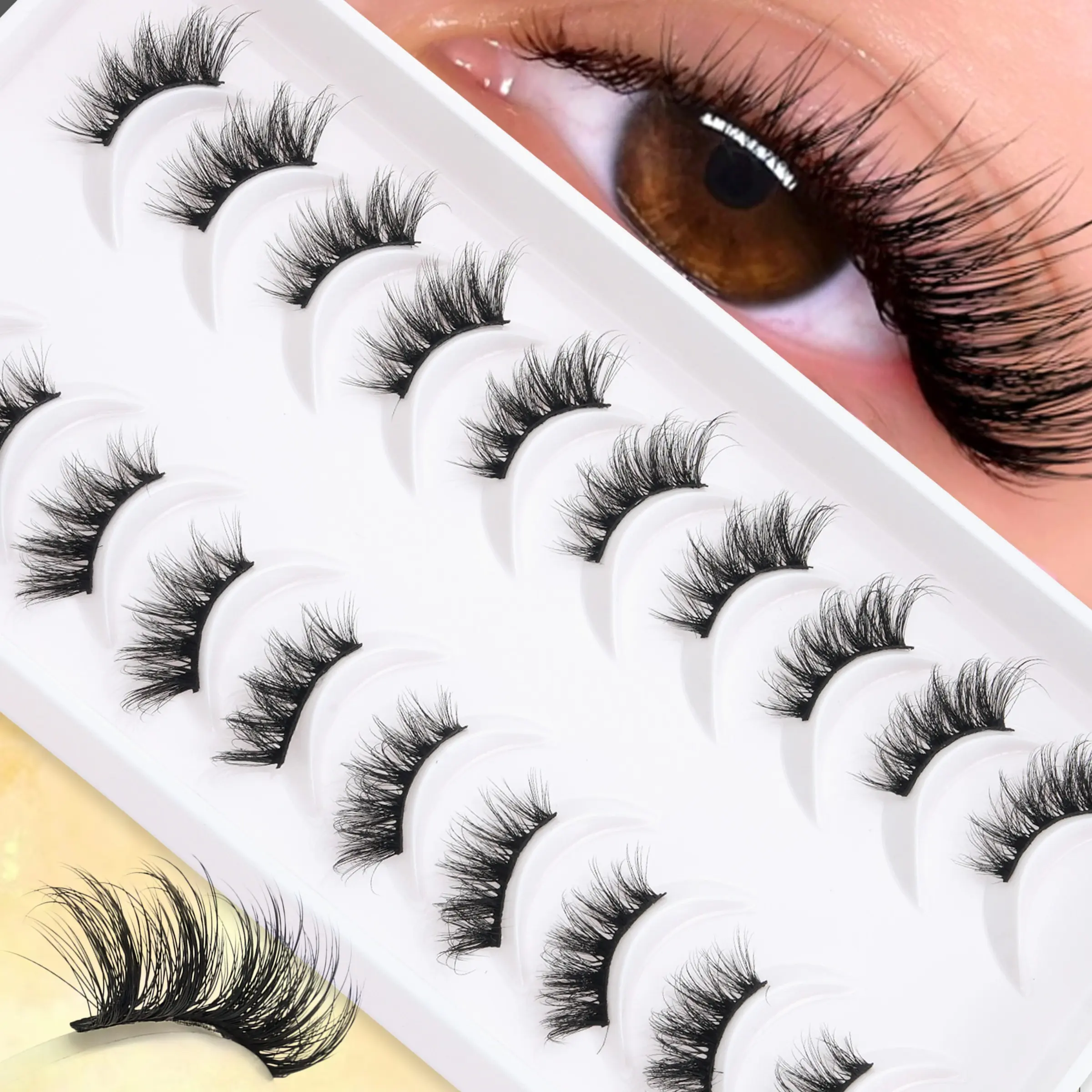 10 Pairs Stalk Half Lashes, Natural Slight Curl, Invisible Liner Effect, Lightweight and Voluminous, Perfect for Beginners