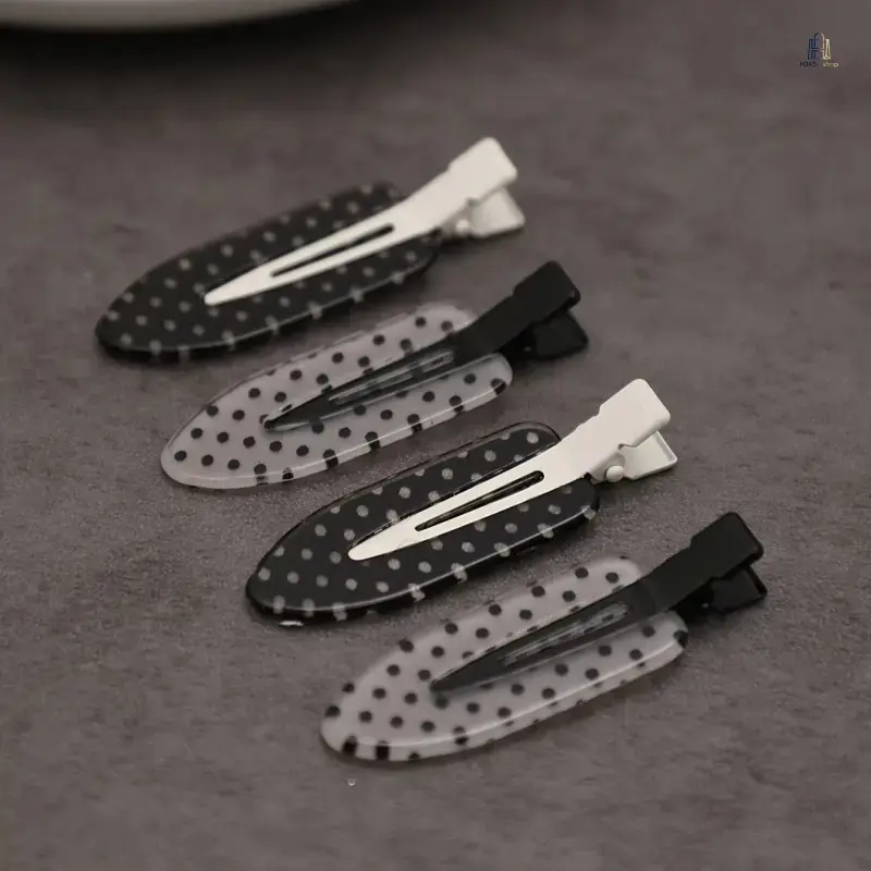 4-Piece Checkered Acetate Duckbill Hair Clips, Non-Slip Barrettes with Crease-Free Hold, Duckbill Shape for Makeup, Styling and Bangs, Black & White