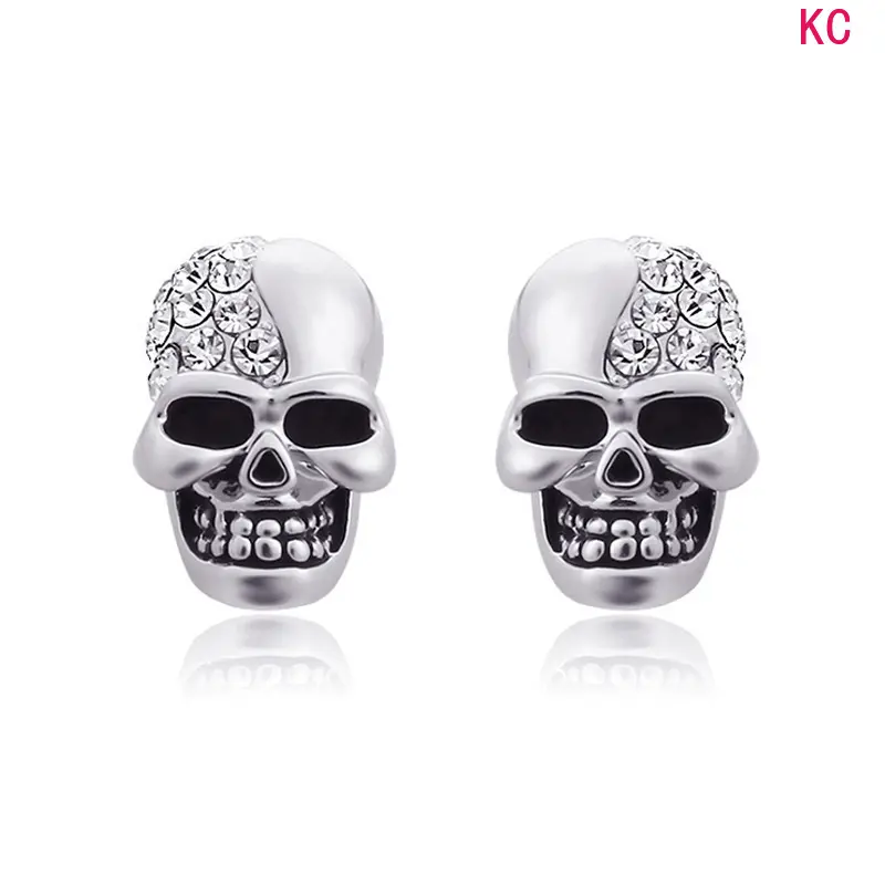 Vintage Polished Zircon Skull Stud Earrings For Men And Women, Funny Unique Fashion Ear Jewelry For Daily And Themed Outfits