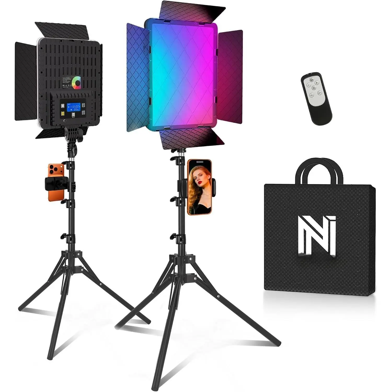 2-Pack RGB Photography Lighting with 20 Effects, 40W/360? Full Color/2700-6500K Studio Lights with Remote & Display, Video Light for Video Recording/Photography/Streaming/YouTube/