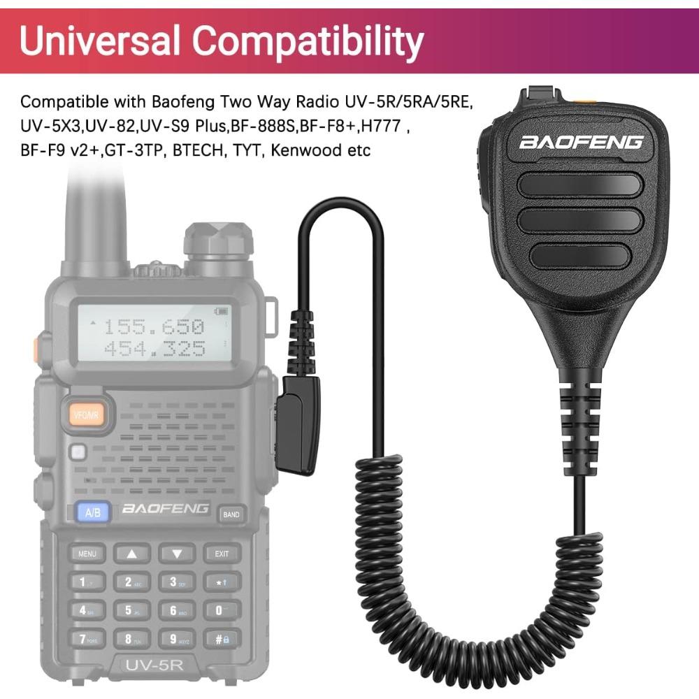 BASIC SUPPLY Microphone Handheld Heavy Speaker For BF-800 Radio,UV-5R,BF-F8HP PRO,AR-5RM,UV-21R,UV-32 Kenwood Retevis Walkie Talkies.IP54 Waterproof, Volume Adjustable
