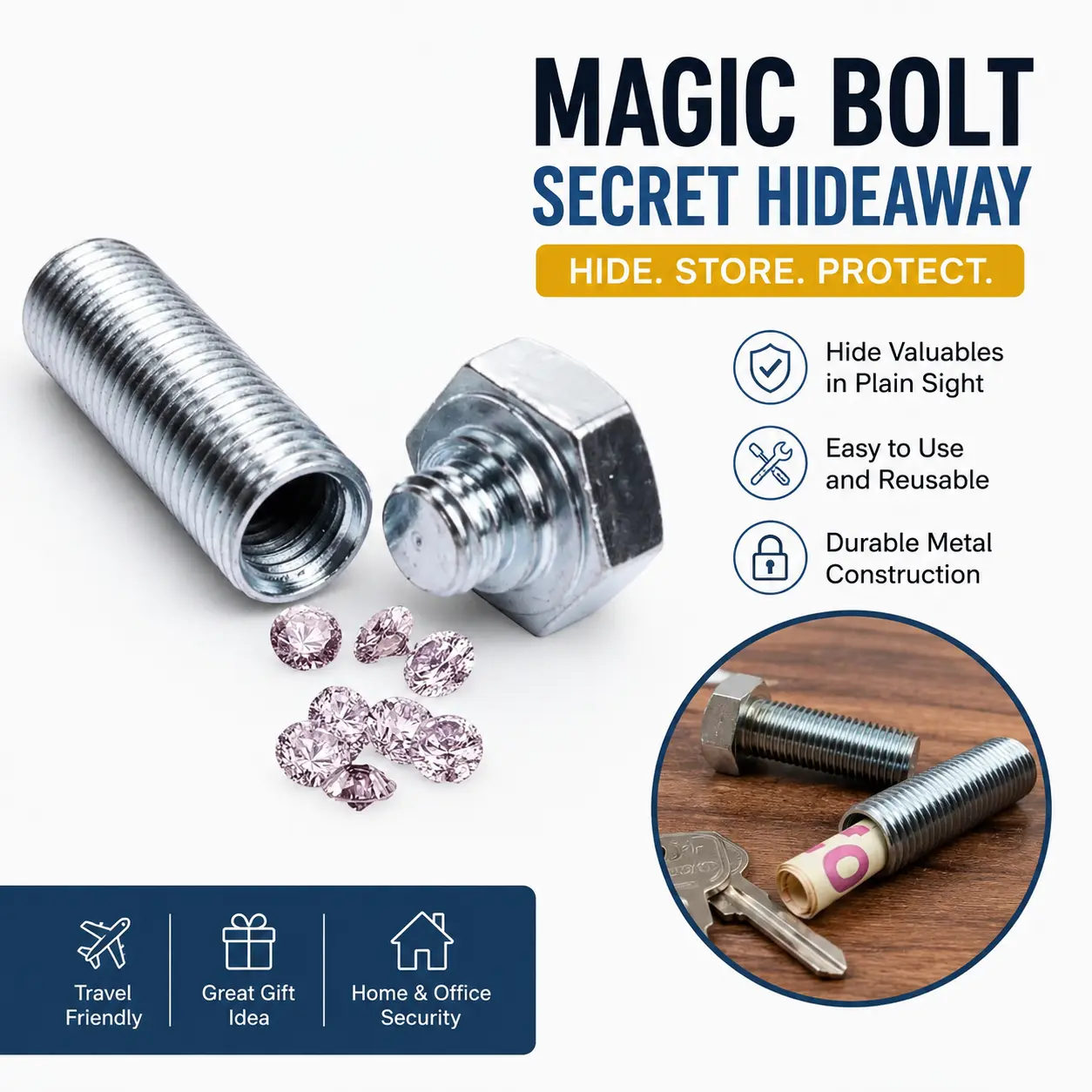Metal Screw Bolt Diversion Safe, Hidden Secret Compartment Container for Cash, Pills & Valuables, Home Security Anti-Theft Stash Box, Hidden Safebox-YY0