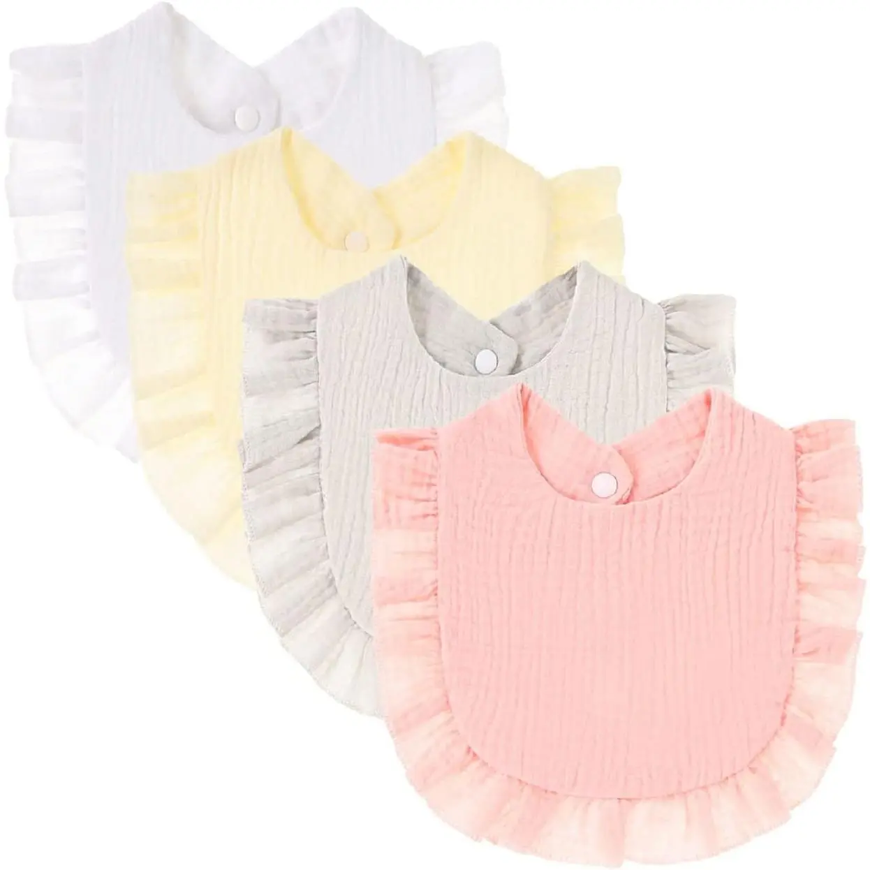 4 PACK Solid Baby Drool Bibs Set  Unisex Boys Girls Cotton Adjustable Teething Feeding Drooling Bibs