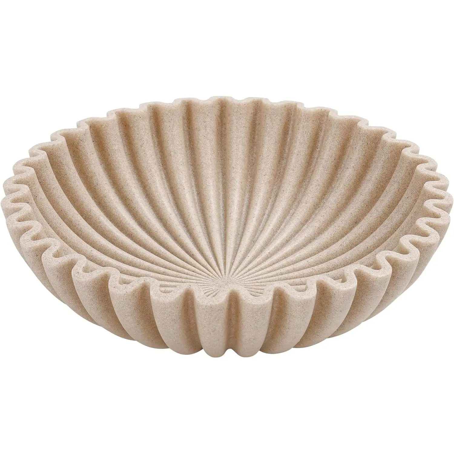 BoDoux Large Decorative Bowl, Modern Handicraft Bowls for Home Decor, Fruit Bowl for Kitchen Counter, Ruffle Decor, Stylish Key Bowl for Entry Table, Artificial Stone Beige