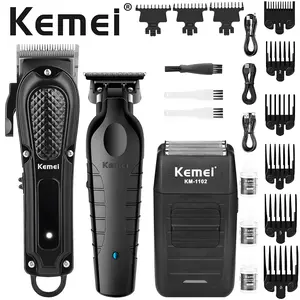 Professional Barber Set Kemei Km-1071+km-2299+km-1102, Electric Hair Clipper, Trimmer, Razor, Men's Grooming Kit, Salon Tools, Cordless Barber Kit