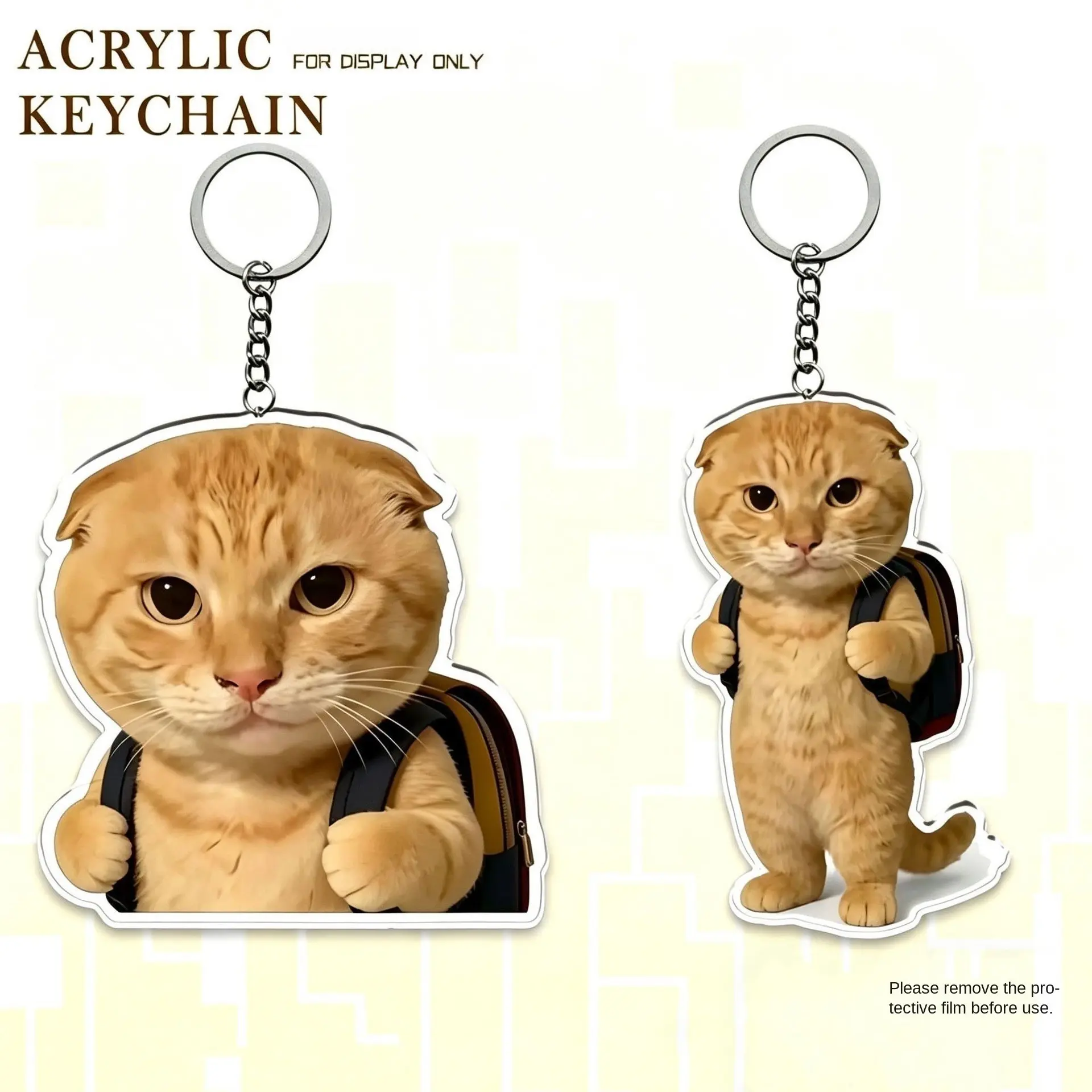 Tiktok Trendy  Round-headed Daddy Cat Keychain🎒✨, Grumpy Orange Cat,Acrylic Backpack Charm, Cute Kawaii Car Key Accessory, Key Charms, Animal Keychain, Perfect Gift for Cat Lovers & Students🐱❤️