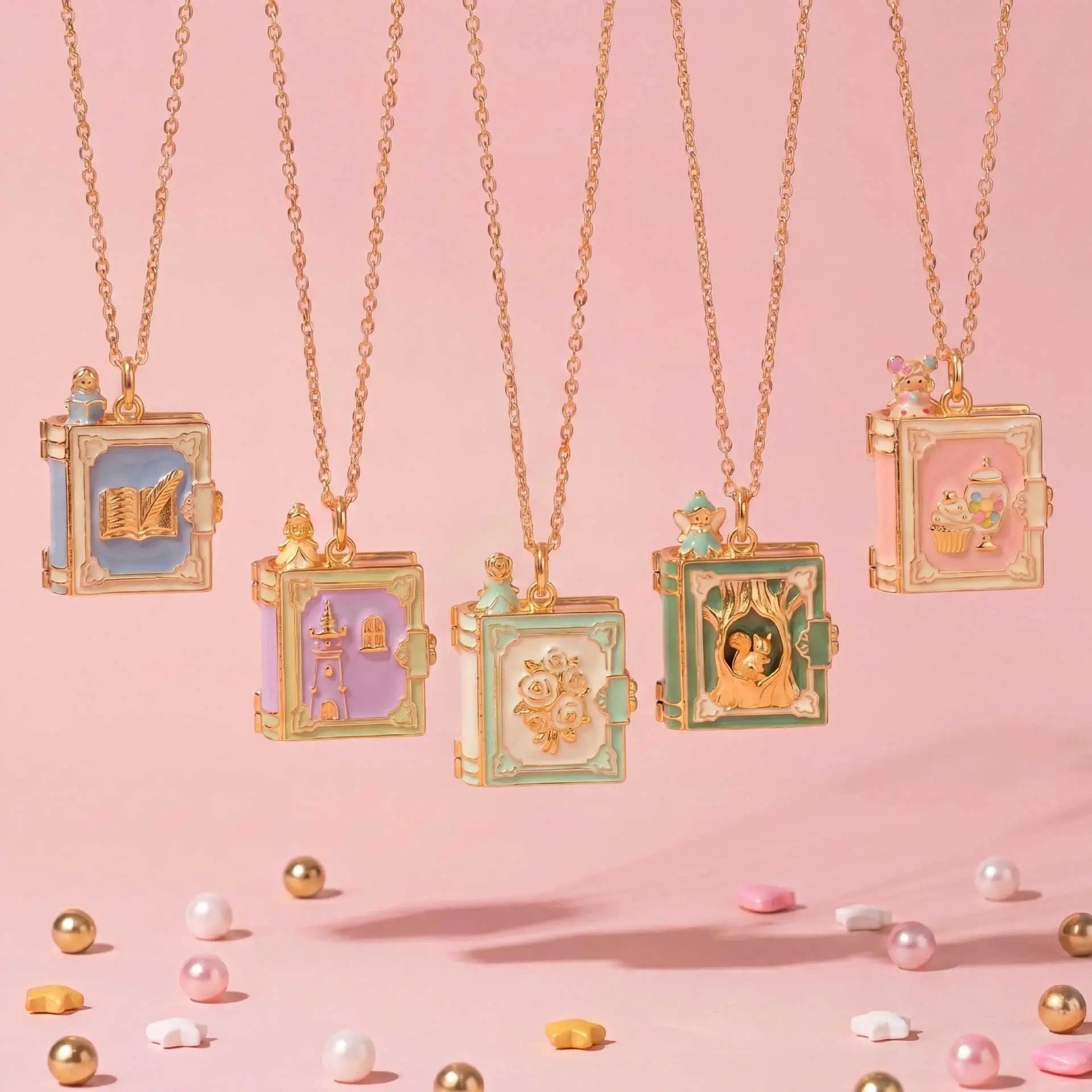 New Fashion Book Opening Pendant Necklace Fashion Princess Fairy Tale Pendant Necklace Enamel Elf Necklace Jewelry Accessory