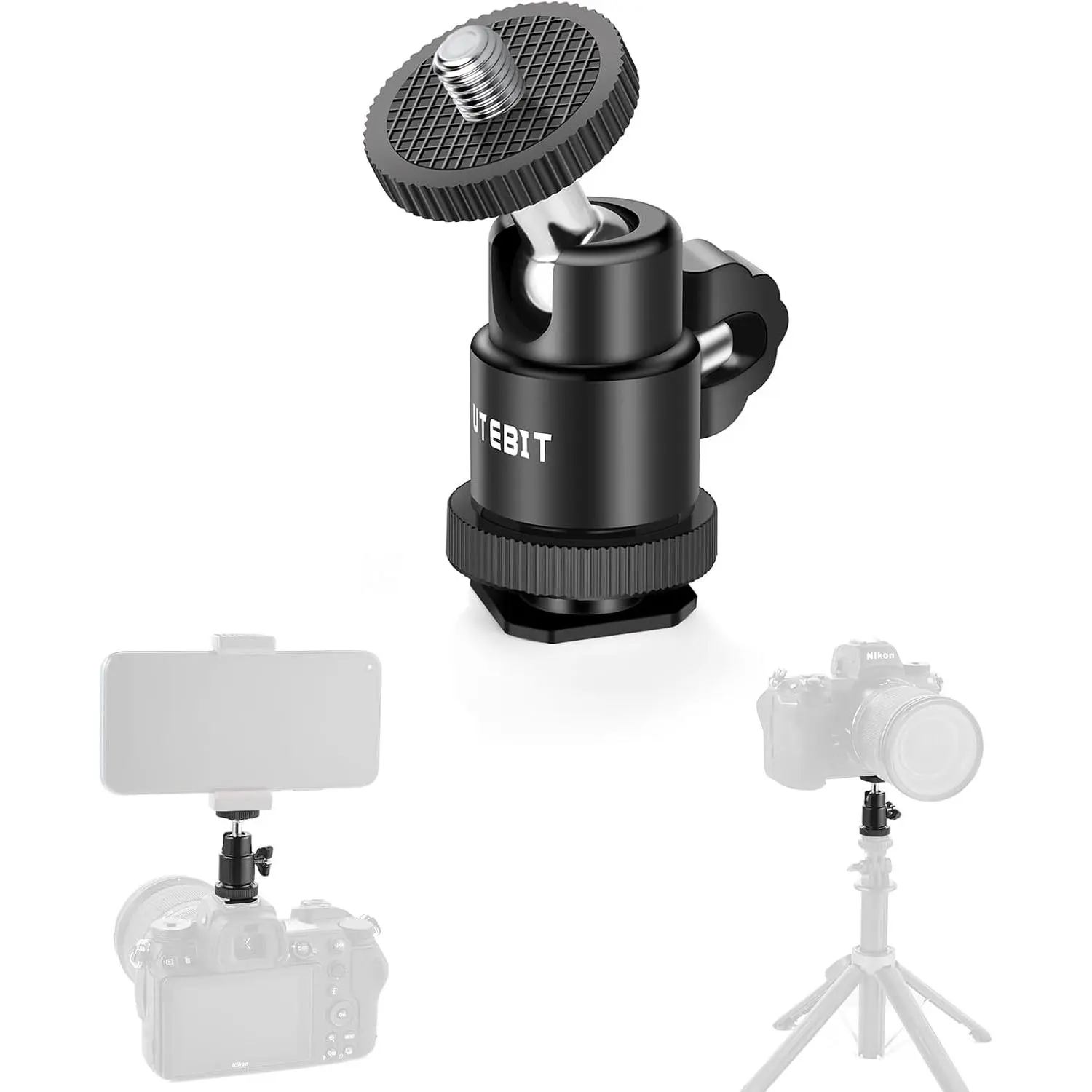 2 Pack  1/4" Swivel Mini Ball  Screw Tripod Mount | 360° Rotating Mount Base Adapter 1/4" Camera Hot Shoe Mount for DSLR Cameras Vive Tripods Monopods Camcorder Light Stand