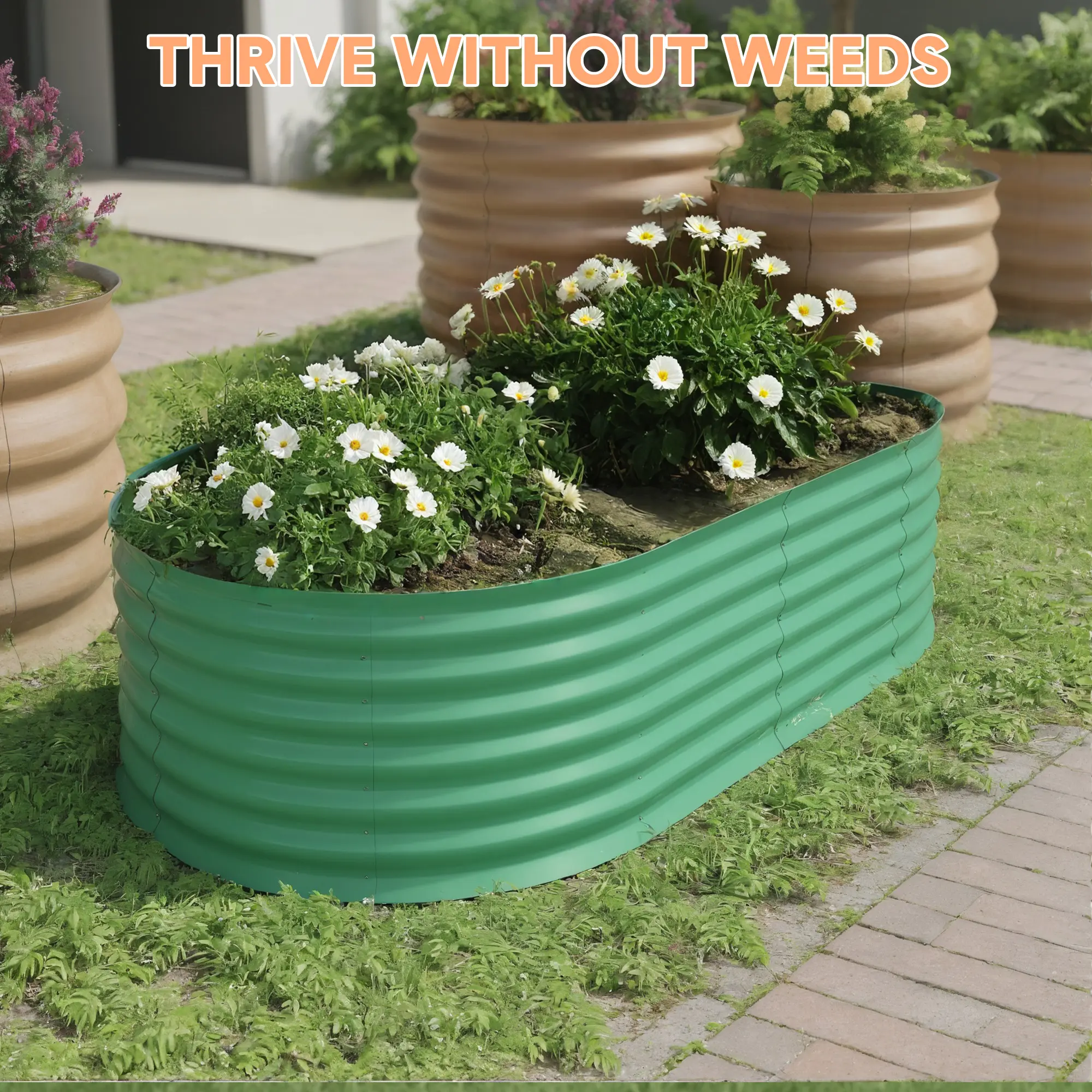 Raised Garden Bed, Oval Planter Raised Beds for Plants, Vegetables and Flowers, Outdoor Metal Galvanized Raised Garden Bed