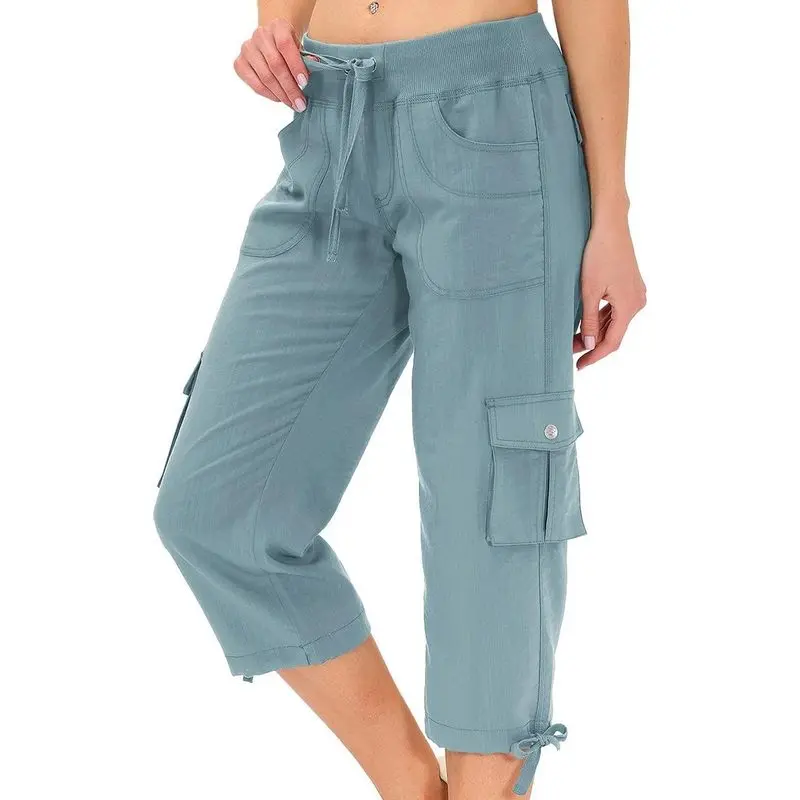 Women's Capri-Length Loose-Fit Lightweight Cargo Hiking Pants with Pockets, Multi-Size Option