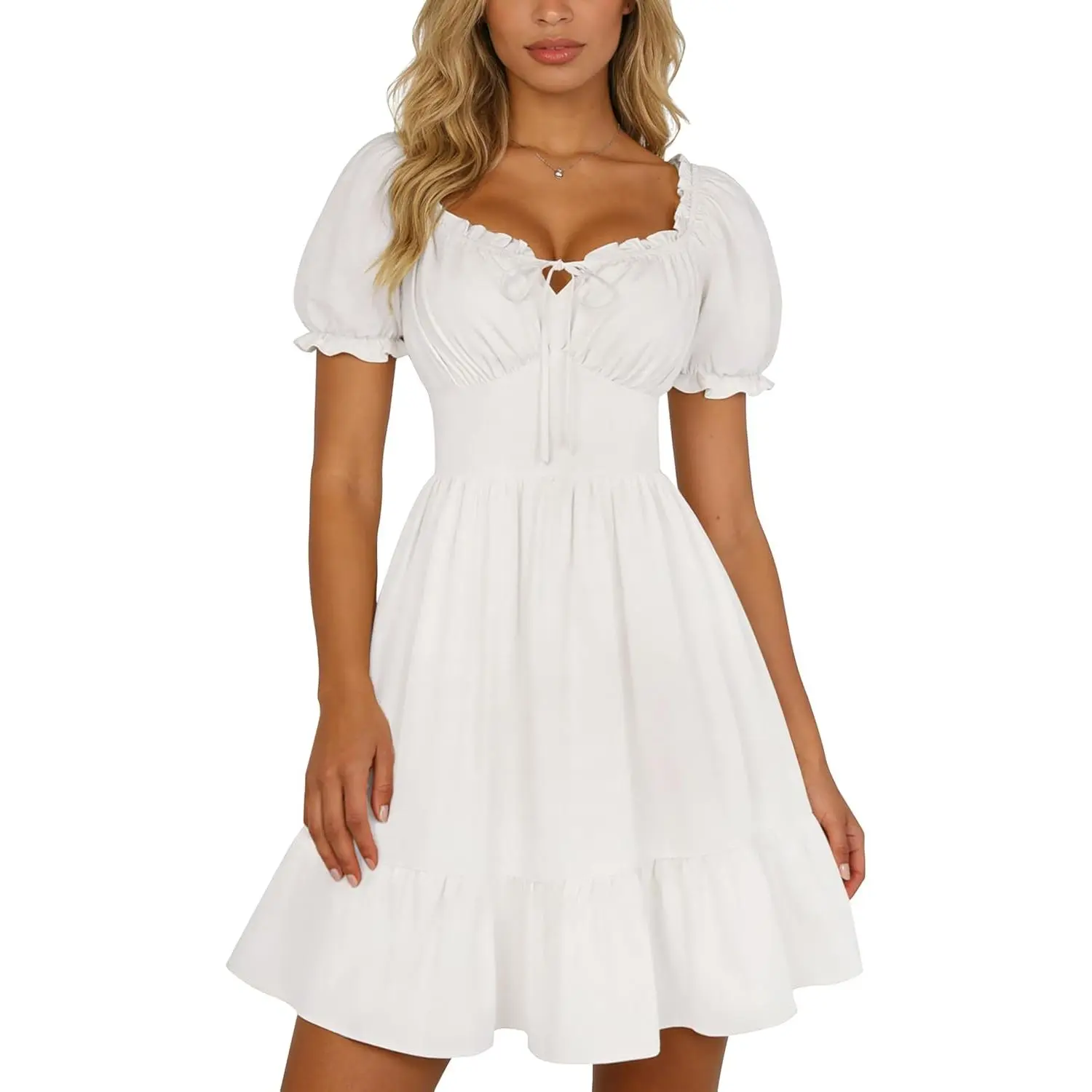 Women’s Corset Mini Dresses Puff Sleeve Square Neck Babydoll Dress Summer Casual Cottagecore Dress