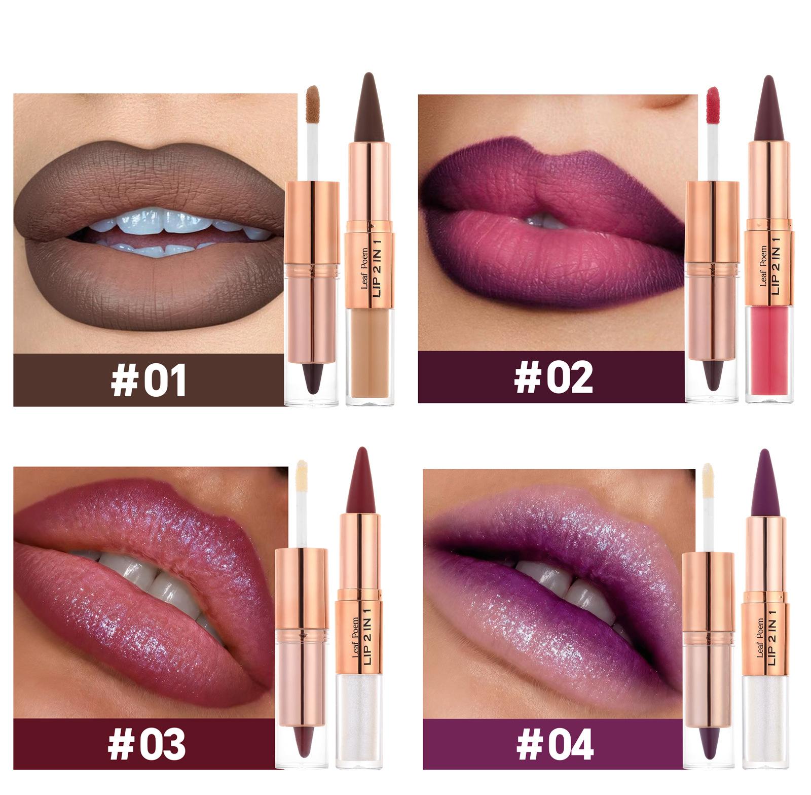 Dual-ended two-in-one lipstick and lip liner, matte non-stick cup non-fading pearlescent lip gloss, long-lasting matte lipstick