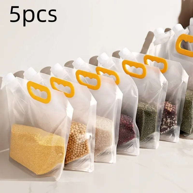 5pcs/pack Grain Sealed Bags, Transparent Food Storage Bags, Moisture-Proof and Pest-Resistant, Kitchen Rice Bag, Freshness Preservation