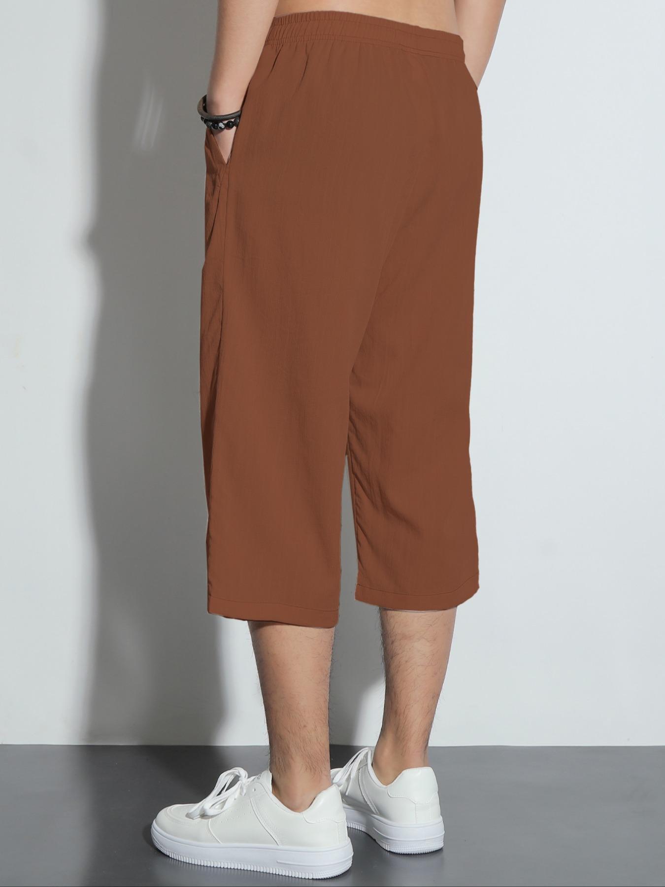 Men's Solid Color Drawstring Waist Capris Pants, Casual Lounge Pants, Regular Fit Casual Comfortable  Breathable Pocket Capri Pants for Summer, Fashion Men's Bottoms for Daily Wear