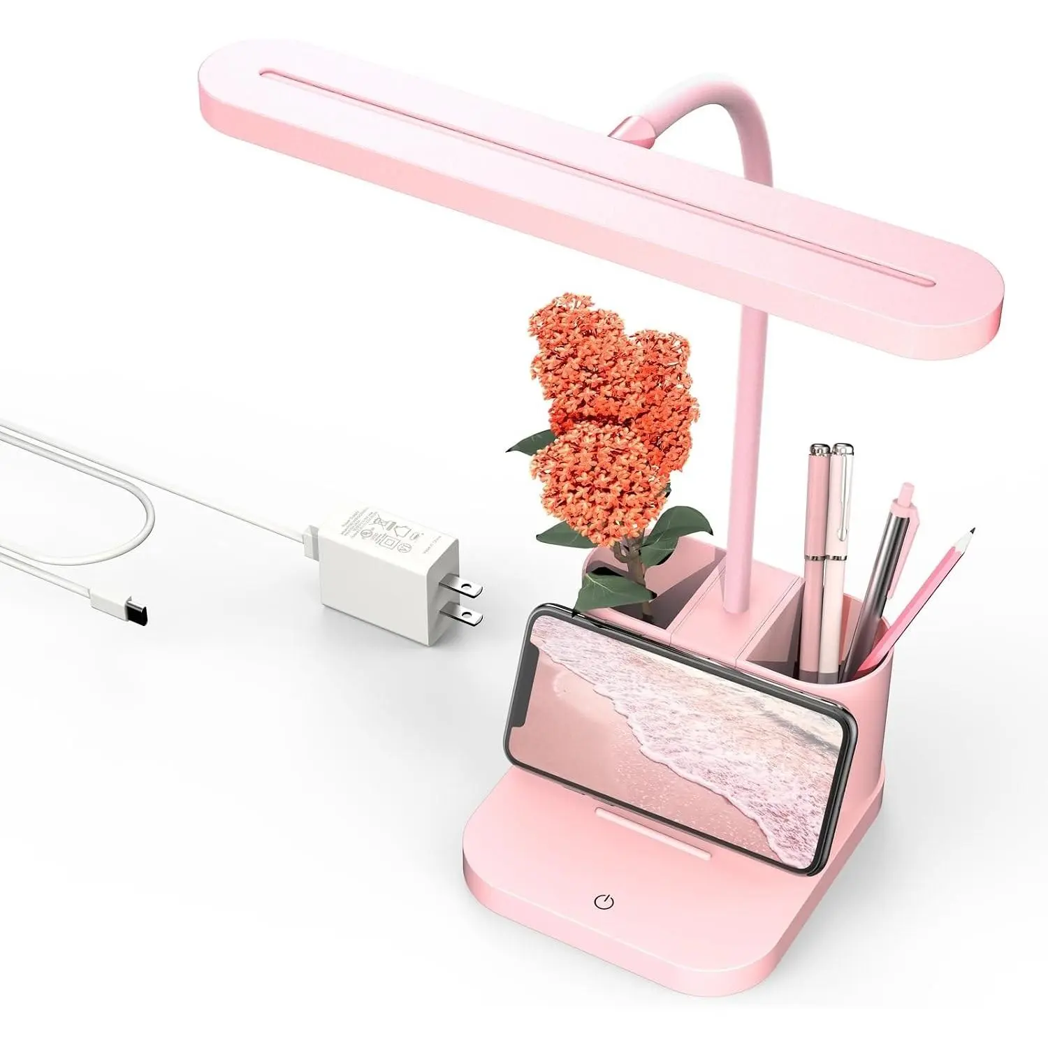 Pink Dimmable LED Desk Lamp with Flexible Gooseneck, Touch Control & Pen Holder - Cute Kawaii Table Light for Teen Girls, College Dorm Room, Home Office, Bedroom, Kids & AdultsGift