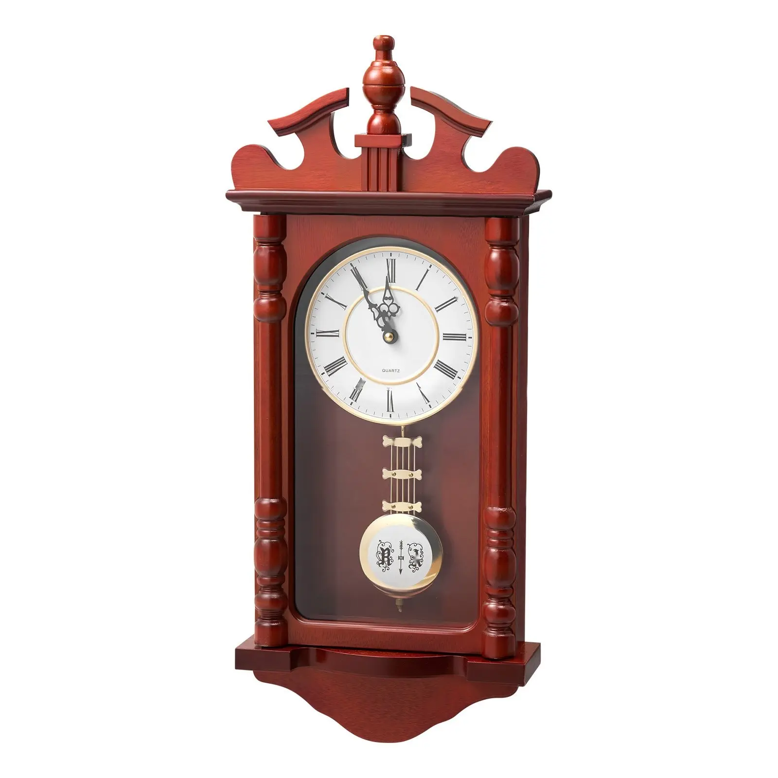 Grandfather Clock Vintage Pendulum Wall Clock 23.2 Inches With Quartz Movement, Traditional Oak Wood Case, Large Classic Home Decor For Living Room Or Foyer, Antique Style Timeless Design, Quiet Sweep Movement