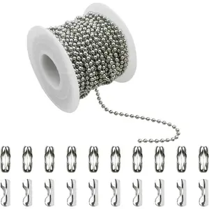 32.8  Stainless Steel Ball Beaded Chain Necklace Chains for Making  with 20 count Matching Connectors  Color Metal Pull Chain Roll Spool Ball for  Tag DIY (2.4mm in Diameter)