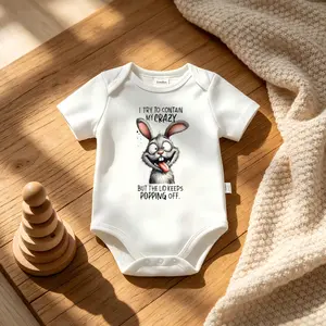 Funny Crazy Rabbit Graphic Baby Onesie, Soft Cotton Short Sleeve Bodysuit, Unisex Newborn Essentials and Humorous Baby Shower Gift for Summer
