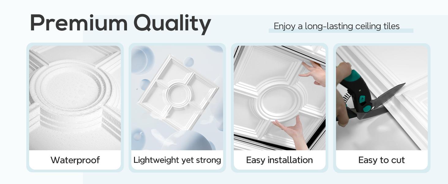 Drop Ceiling Tiles 24 x 24in, Waterproof, PVC Ceiling Panels to Prevent Breakage, Pack of 12 Tiles Cover 48 Sq.Ft, White