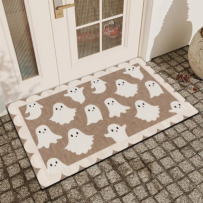 A Simple Ghost Halloween Doormat With Linen Surface, Diatom Mud, Anti-Slip And Water-Absorbing, Suitable For Entrance, Kitchen, Dining Room, Bathroom Decoration, Festival Home Decoration, Decorative Rug Mat