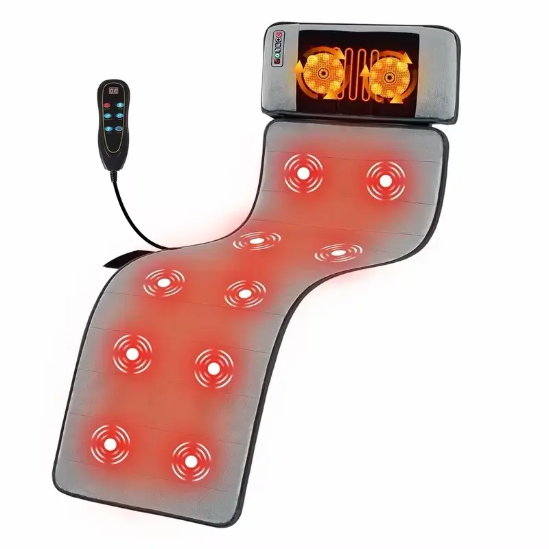 Full Body Vibratory Massager Mat with Heating Pad, 10 Motor Massage Pad with 8 Massage Modes, 9 Intensity Levels and Neck Support, Heated Vibration Massage Mat for Bed, Sofa, Chair and Home Relaxation