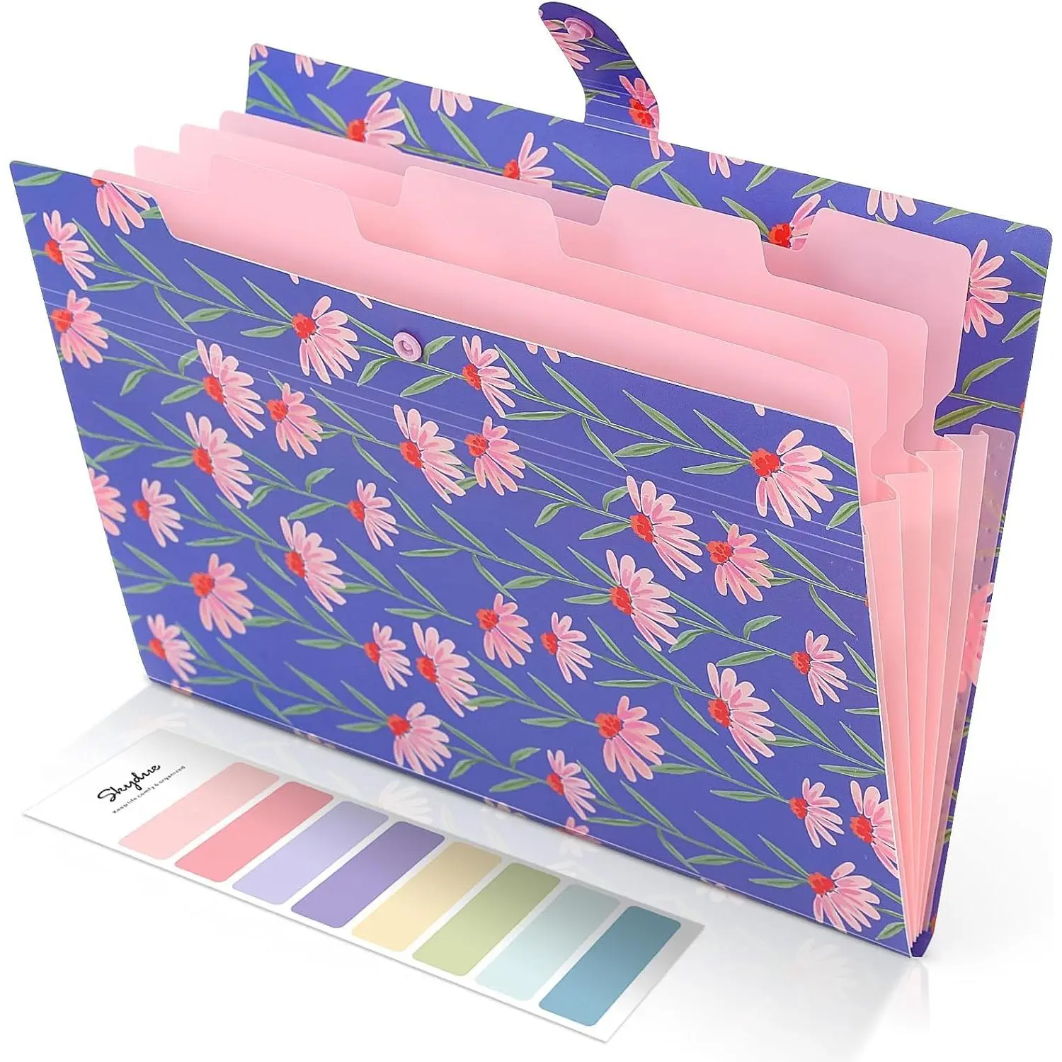 Accordion File Organizer, Floral Expanding File Folders with 5 Pockets, Cute Document Organizer for Paper Storage, School Office &  Supplies Letter/A4 Size Periwinkle Blue