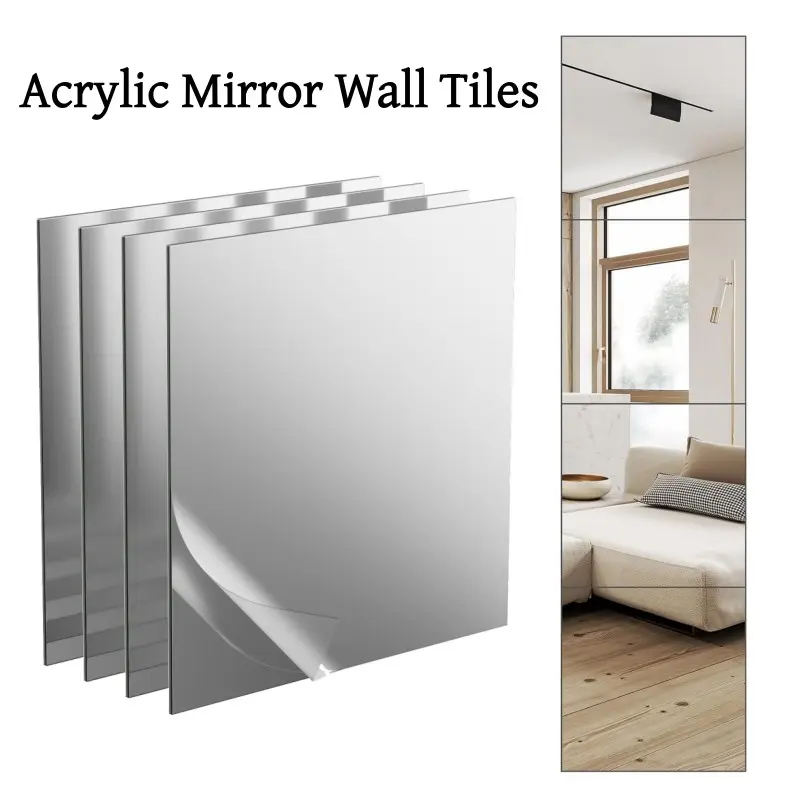 Flexible Square Decorative Mirror Wall Decor, 4/20pcs Frameless DIY Acrylic Mirror, Shatterproof Unbreakable Wall Mirror for Home Gym Decor