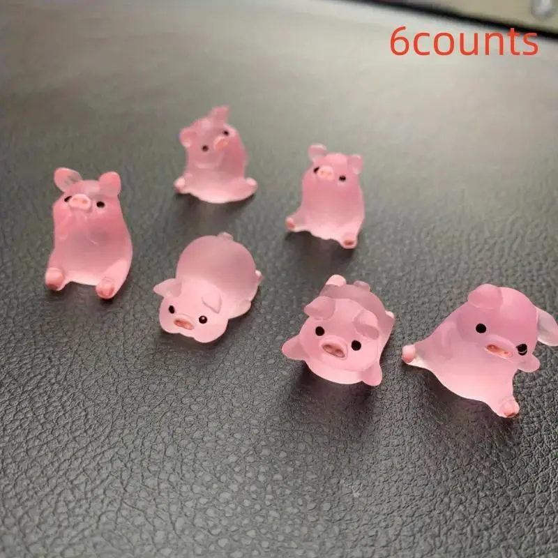6-Pack Cute Mini Glowing Pigs, DIY Cream Resin Accessories, Car Dashboard, Center Console, Rearview Mirror Decor, Car Interior Decoration, Car Decor Gift