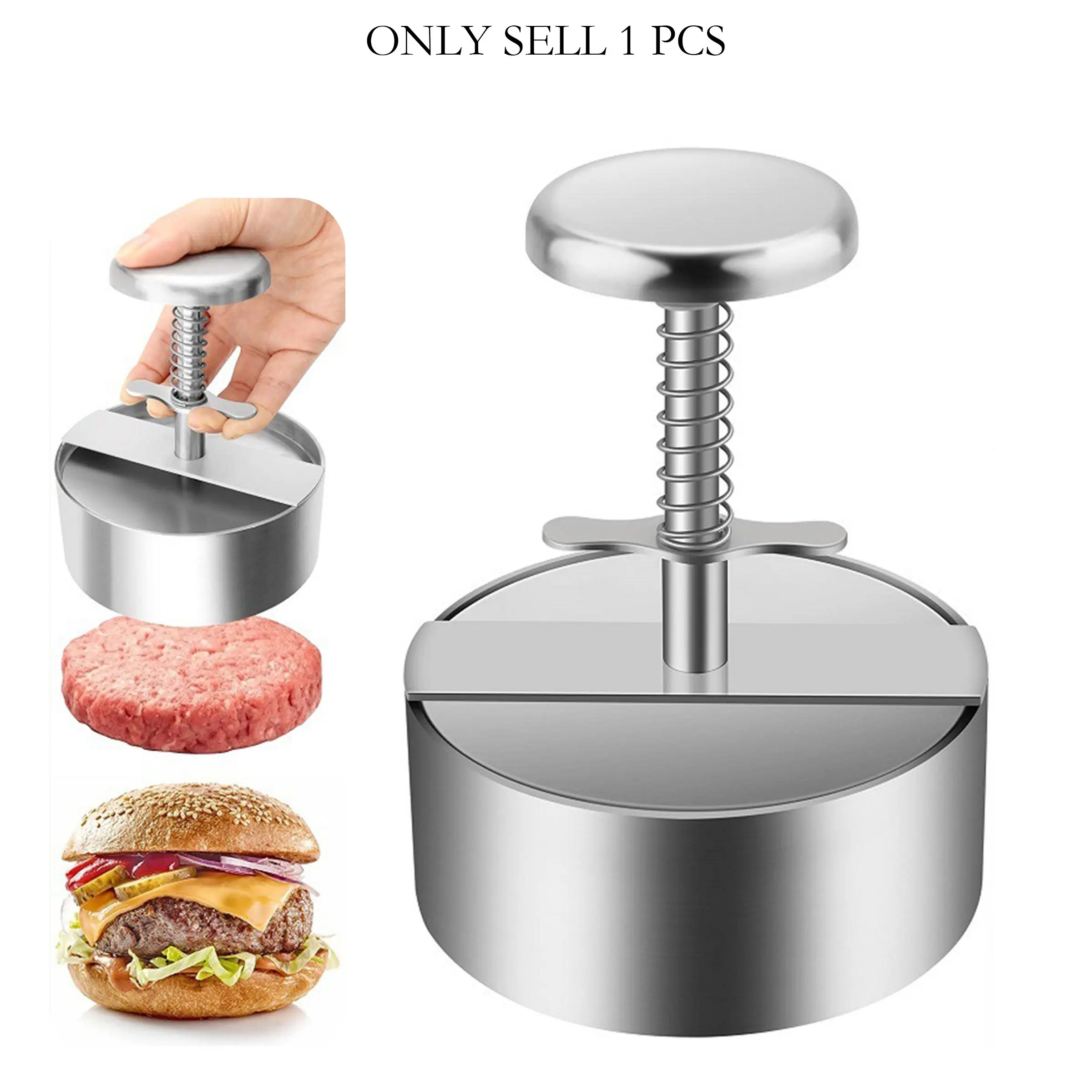 304 Stainless Steel Burger Press, Round Manual Meat Patty Press, Beef Steak Press, Meat Board, Kitchen Tool for Cooking