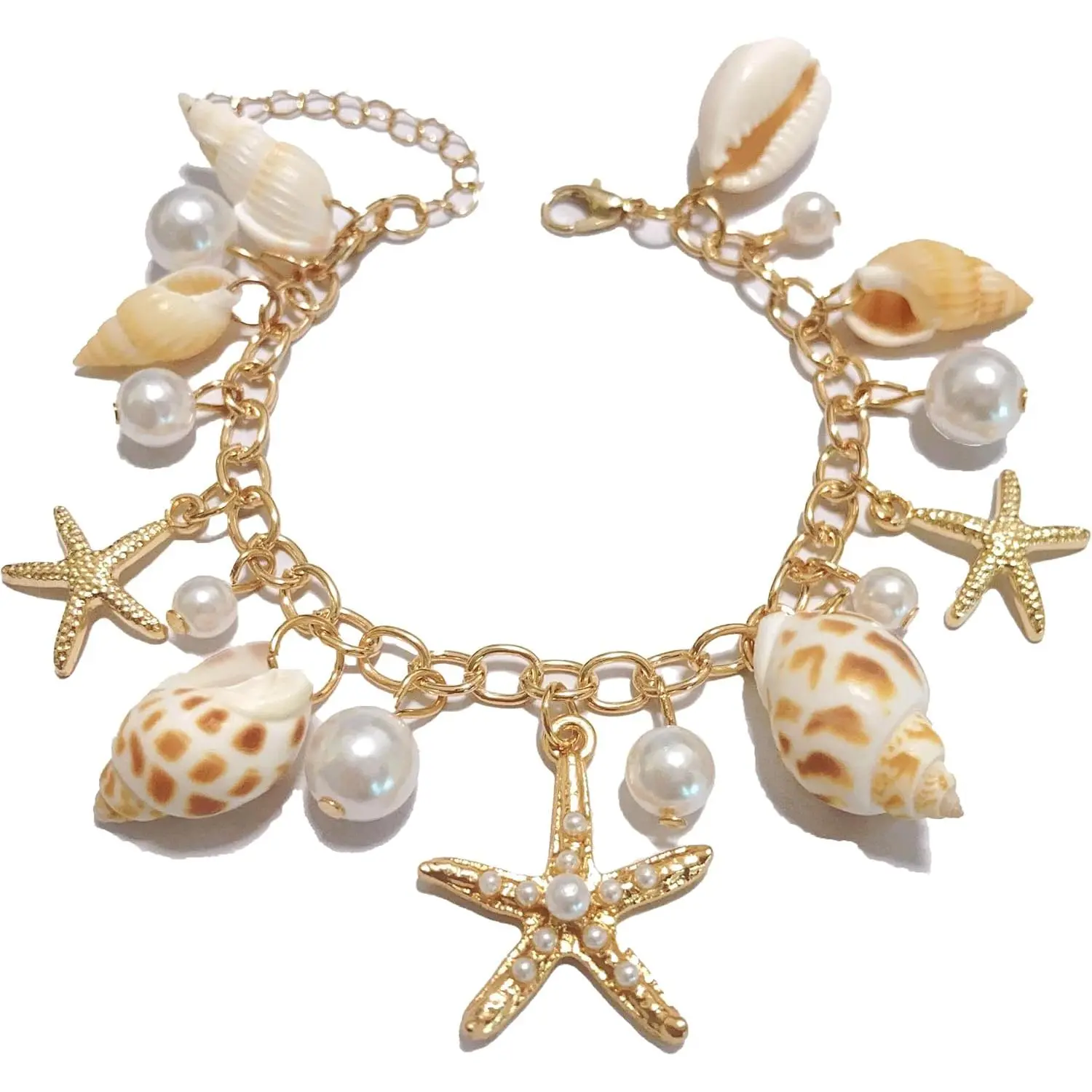 Seashell  Bracelet for Women – Beach Themed Summer  with Starfish &  Charms,  Sea Inspired Bracelet, Coastal Beach Accessories for  & Daily Wear