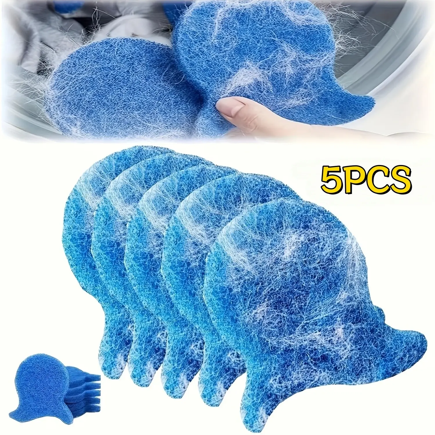 5-Pack Pet Hair Removal Sheets, Reusable Wet & Dry Pet Hair Catcher, Lint-Trapping Laundry Balls, Magic Stain-Removal, Safe for All Fabrics, Cleaning