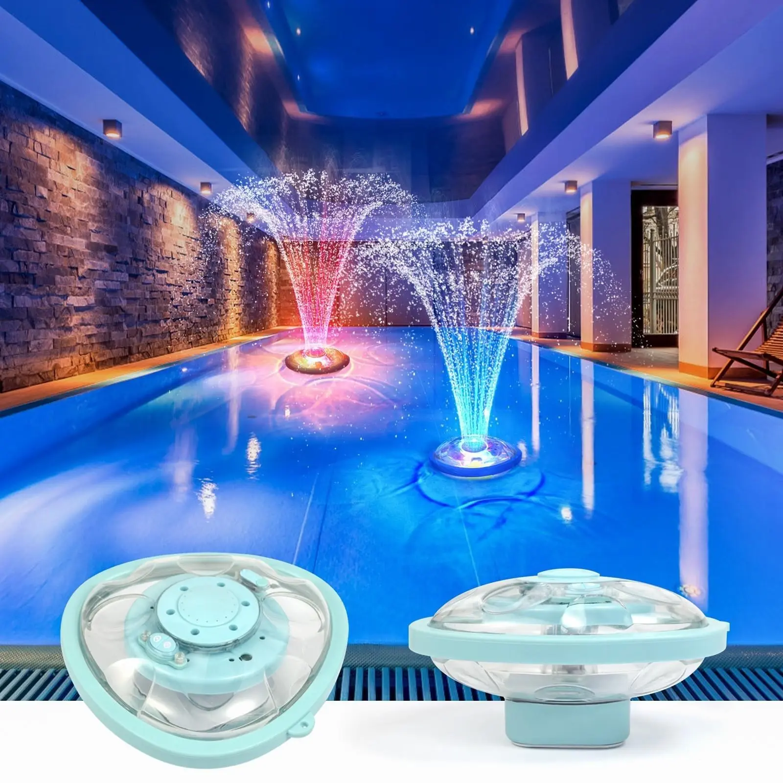 Floating Water Fountain USB Rechargeable Pool Light, LED Fountain Ambient Light, Bath Tub Light, 5 Lighting Modes, 4 Spray Heights, Pool Fountain Lights, Floating Design Fountain