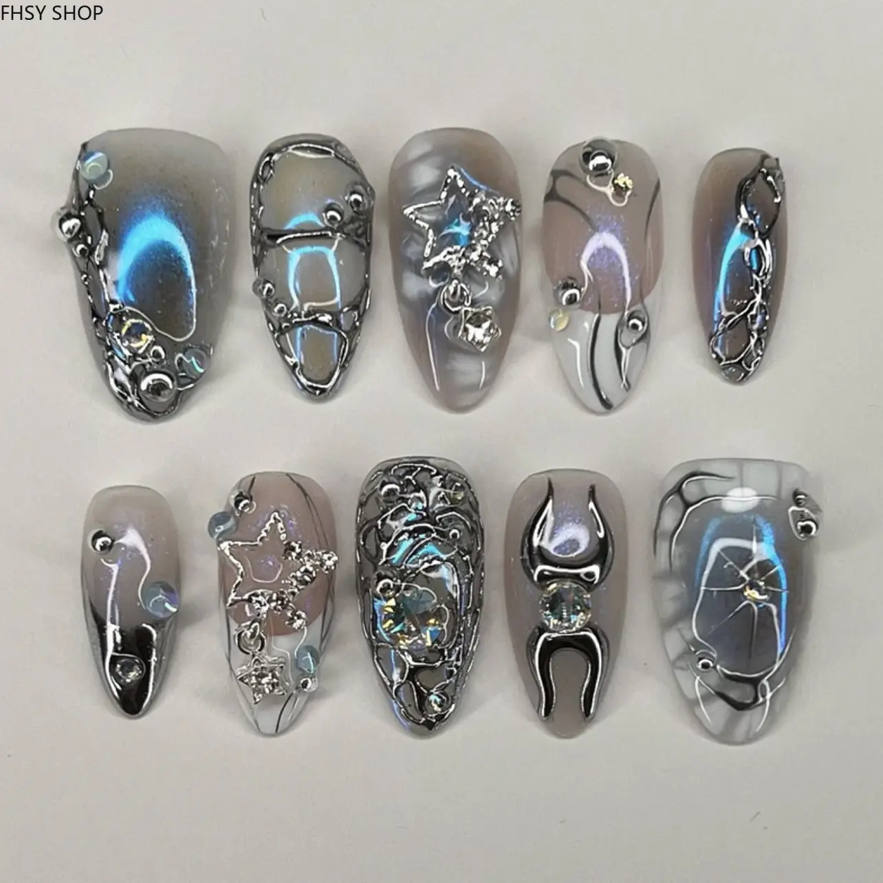 24Pcs Y2K Press-On Nails Almond Short, Cool Spicy Minimalist Fake Nails with Edgy Patterns, Reusable Glossy Manicure Set for Women, Hot Sale Cross-Border Nail Art for Parties & Daily Style