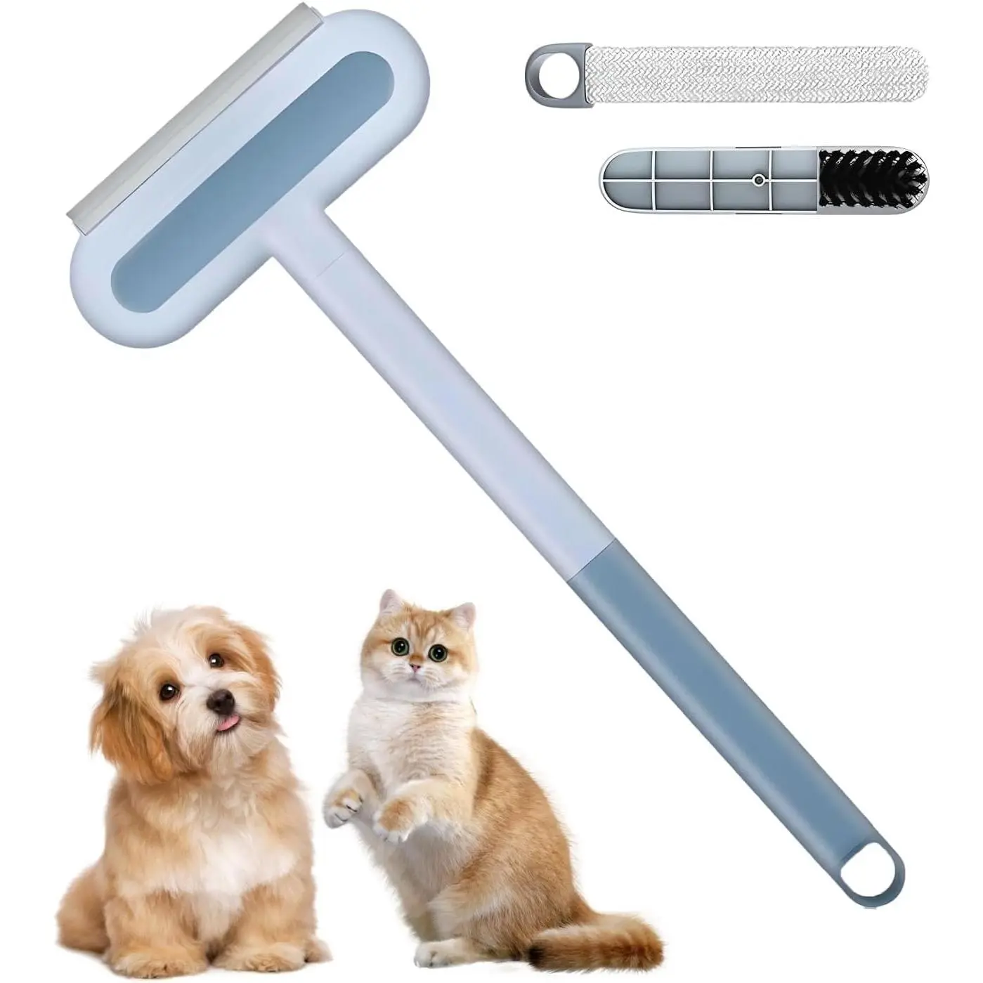 4 in 1 Pet Hair Remover - Washable & Reusable Long-Handle Tool, Gentle Removal for Dog/Cat Hair on Couch, Carpet, Furniture - Also Works for Window & Tile Cleaning (17.3inch)