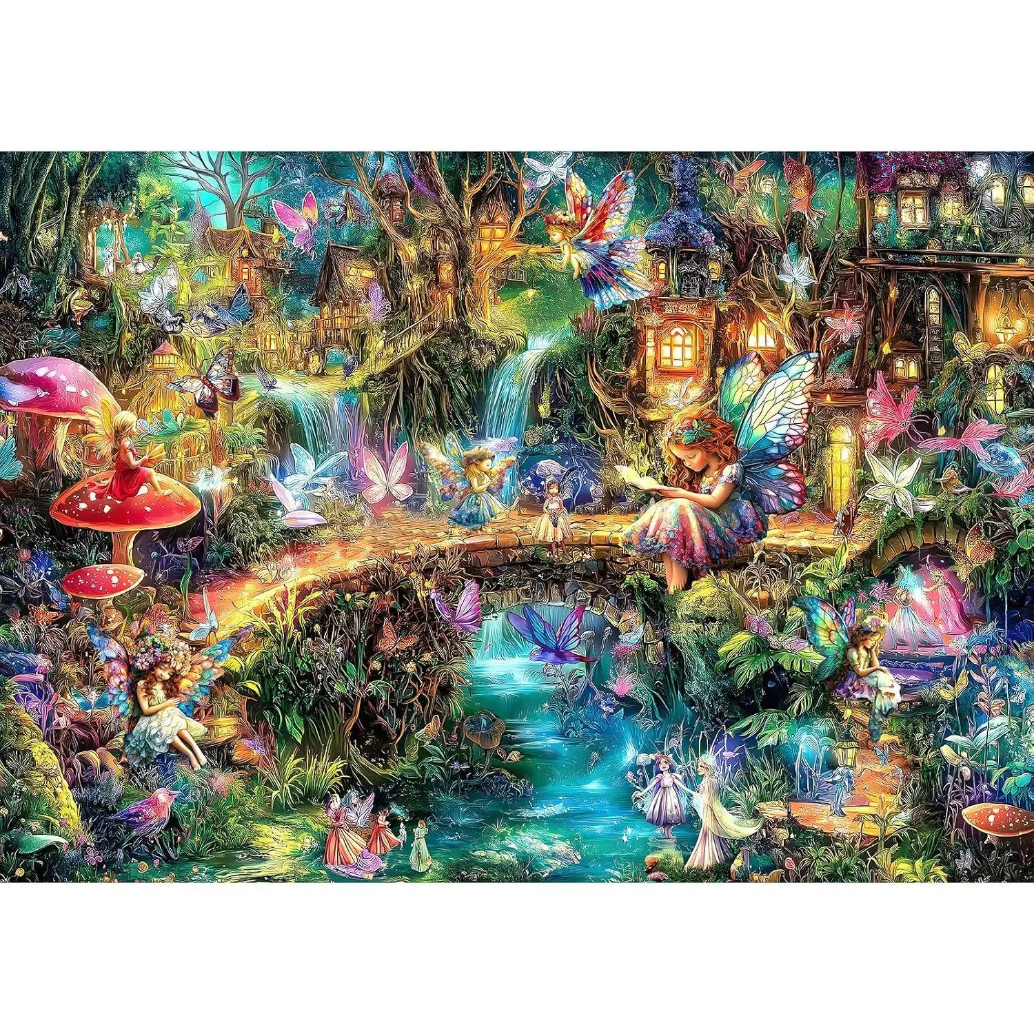 1000 Piece Puzzle for Adults, 27.5x19.7 Inches | Magical Fairy Forest Fantasy Art, Letters on Back, Hard Impossible Difficult Challenging, Premium Jigsaw Puzzle