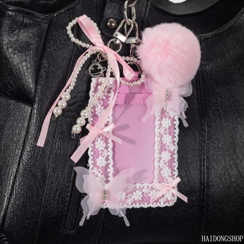 Coquette Kawaii Viral Kpop Stan Lace Tulle Bow Photocard Holder For Fans, Sweet Girly Dual-Use Bag Charm Keychain, Y2K Delicate Accessory For Fanmeet School Concert Daily Styling