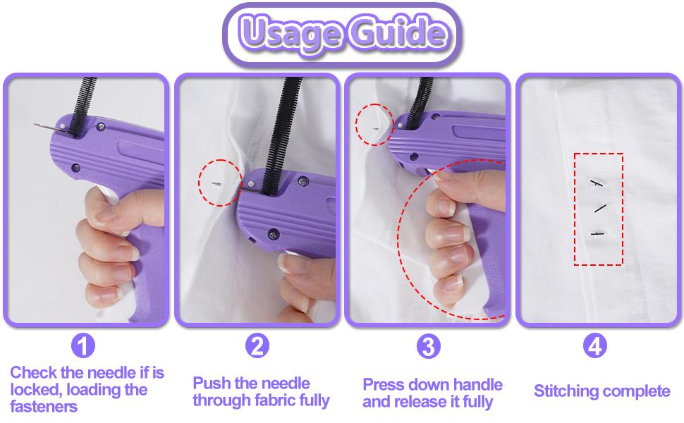 Mini Gun for Clothes, Mini Clothing Stitcher Gun with Hard Case, Speedy Clothing Sewing Quick Gun Stitchy Fixer, Tagging Gun Kit with 5000 Black White and 6 Needles, Purple