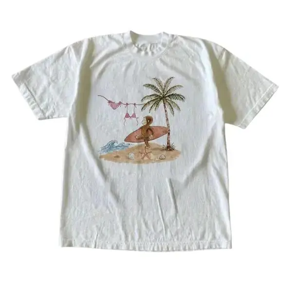 Curious George Surfing Y2K Summer T-Shirt - Vintage Graphic Tee – Menswear & Womenswear – Streetwear Tops – Casual Cotton Crewneck Shortsleeve T-shirt