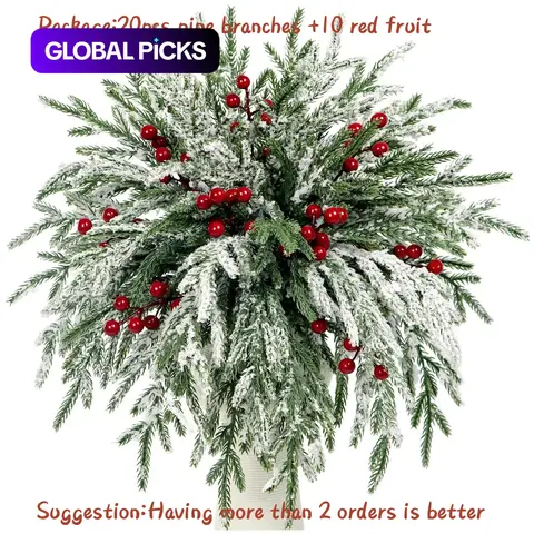 30 Artificial Christmas Tree Branches with Berries, 13.8 Inch Fake Norfolk Spruce Leaves, Holiday Decorations Ornaments (30 Pieces) #GLOBAL PICKS