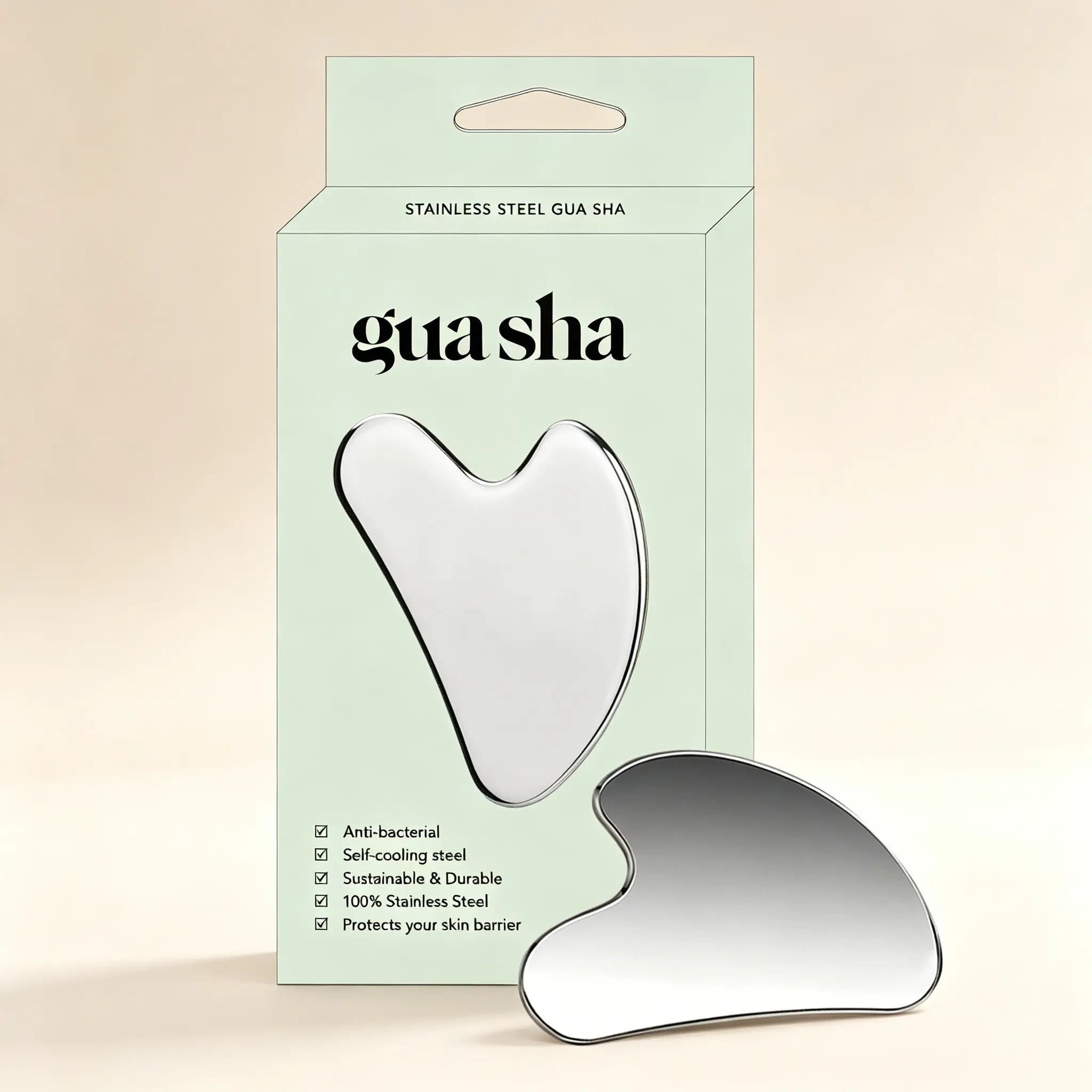 Nuanchu silver stainless steel gua sha scraper works on face and body, boosts lymph flow to reduce edema. Equipped with storage bag, ideal personal wellness tool, Facial Tools, Facial Care Tool, Beauty Tools and practical gift option.