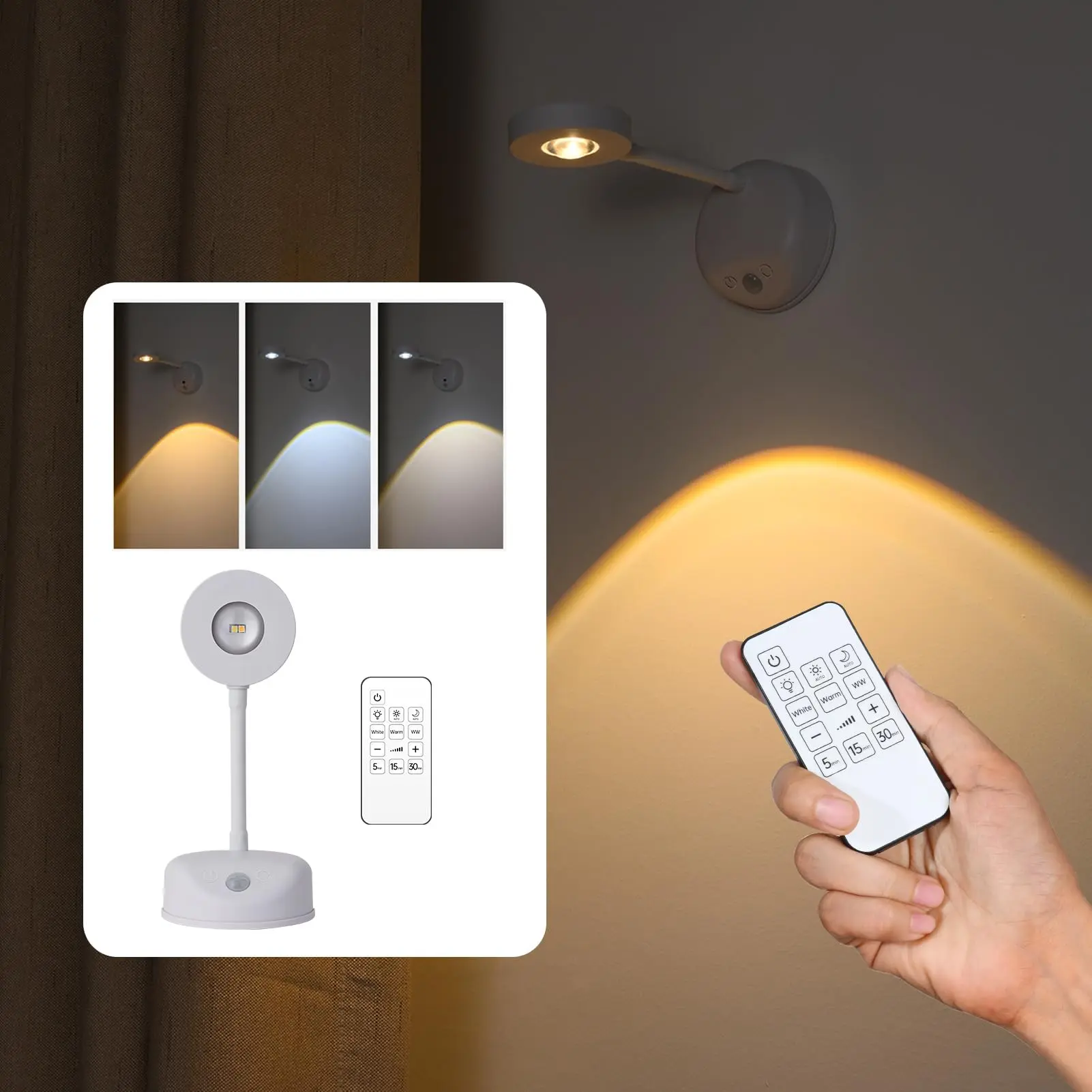 Wireless LED Spotlight with Remote, 3 Color Modes Rechargeable Battery Uplighting Indoor, Picture Lights for Wall, Wireless Picture Spotlight