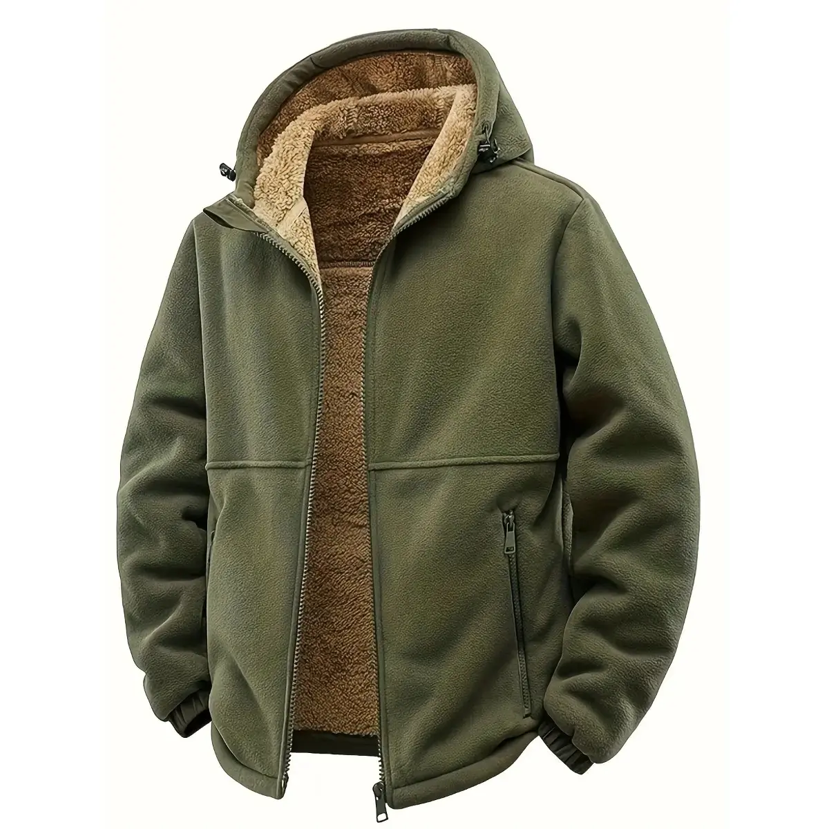 Men's Heavy-Duty Winter Jacket with Hood & Plush Fleece - Full-Zip Coat, Full-Length Zipper Closure, Front Pocket, Hand Washable - Casual Skiing/Camping Coat - Cold Weather Warm Coat for Men, Winter Jacket For Men