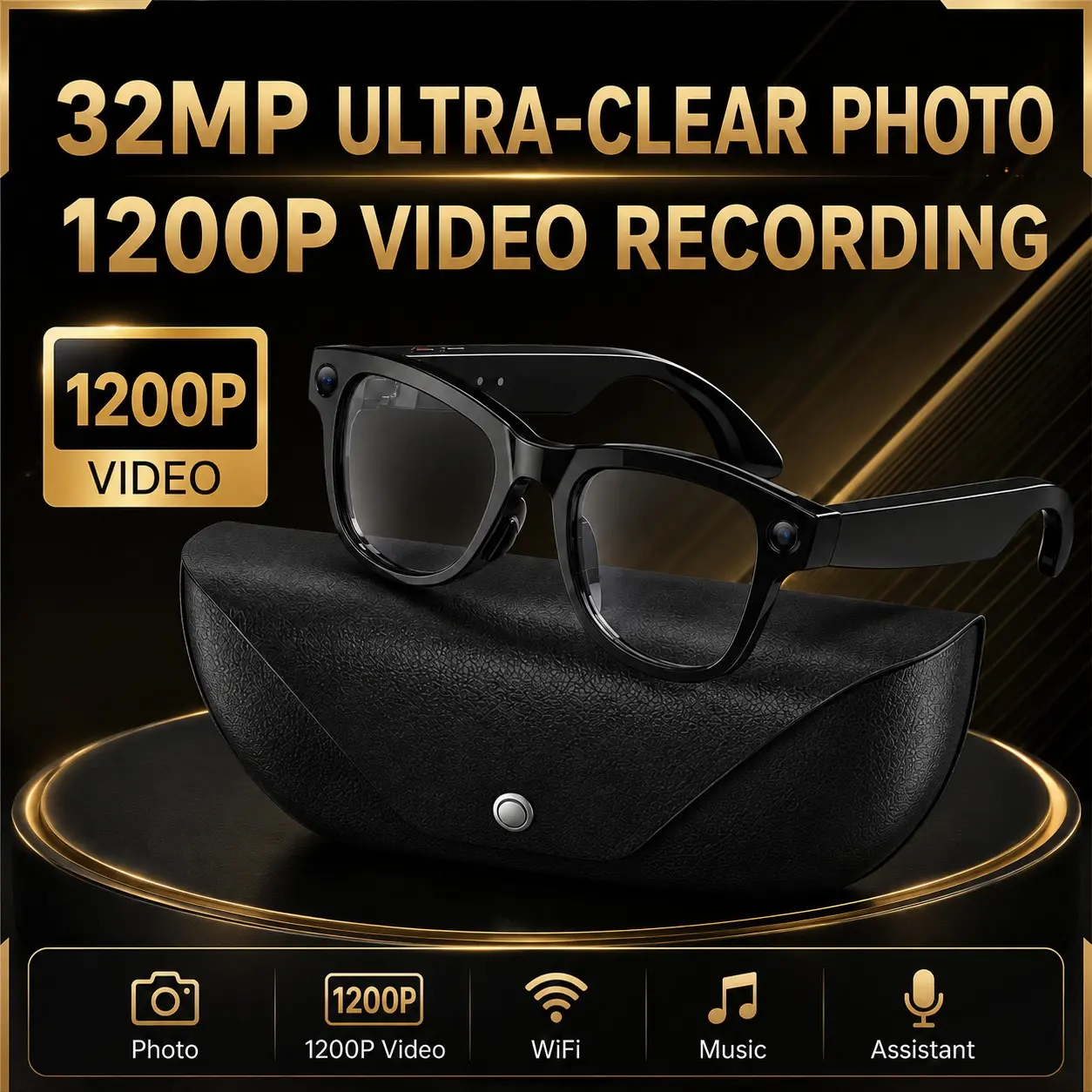Bluetooth 3D Stereo Audio Smart Eyewear 2026 Multi-Scenario Smart Wearable Glasses, 1200P EIS Stabilized HD Video Recorder Sunglasses, 32MP High Resolution First Person Shooting, Qwen ChatGPT AI Voice Wake-Up Language Translator, Touch Control Wireless Ca