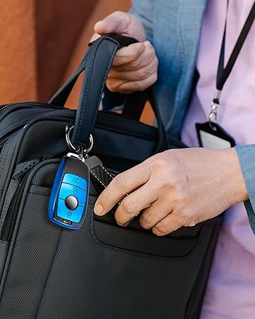 for Mercedes Key Fob Cover with Metal Braided Rope Keychain, Upgraded Soft Case for Benz GLC GLE GLA GLB GLS AMG A G Class (4 Buttons) Shell (Gold Edge, B2)