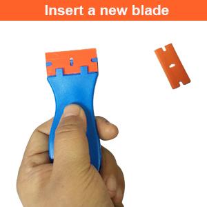 4 Pcs Plastic Razor Blade Scraper and 100 Pcs Blades, Remove Label Decal Tool， Forwithout Scratches Plastic Razor Blade Scraper, Adhesive Remover for Stickers, Gaskets and Paints on Window Car Glass